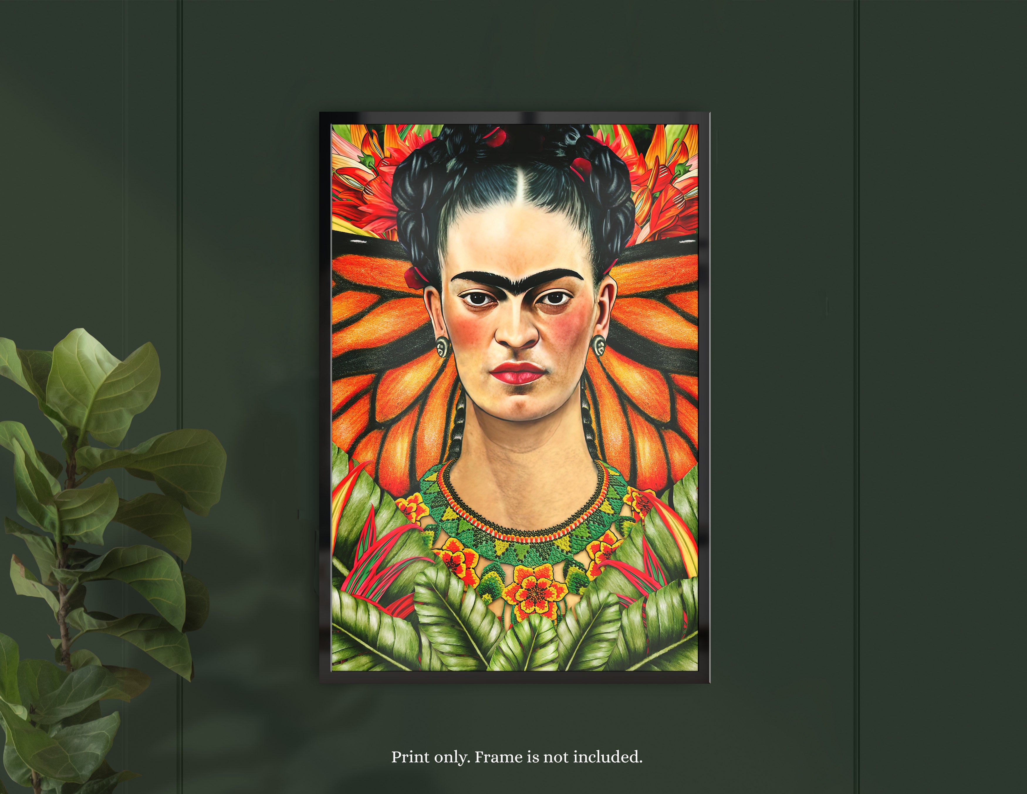 Portrait of Frida Kahlo, Tropical Maximalism Poster, Printed on Premium Photo Paper, Available in Multiple Sizes