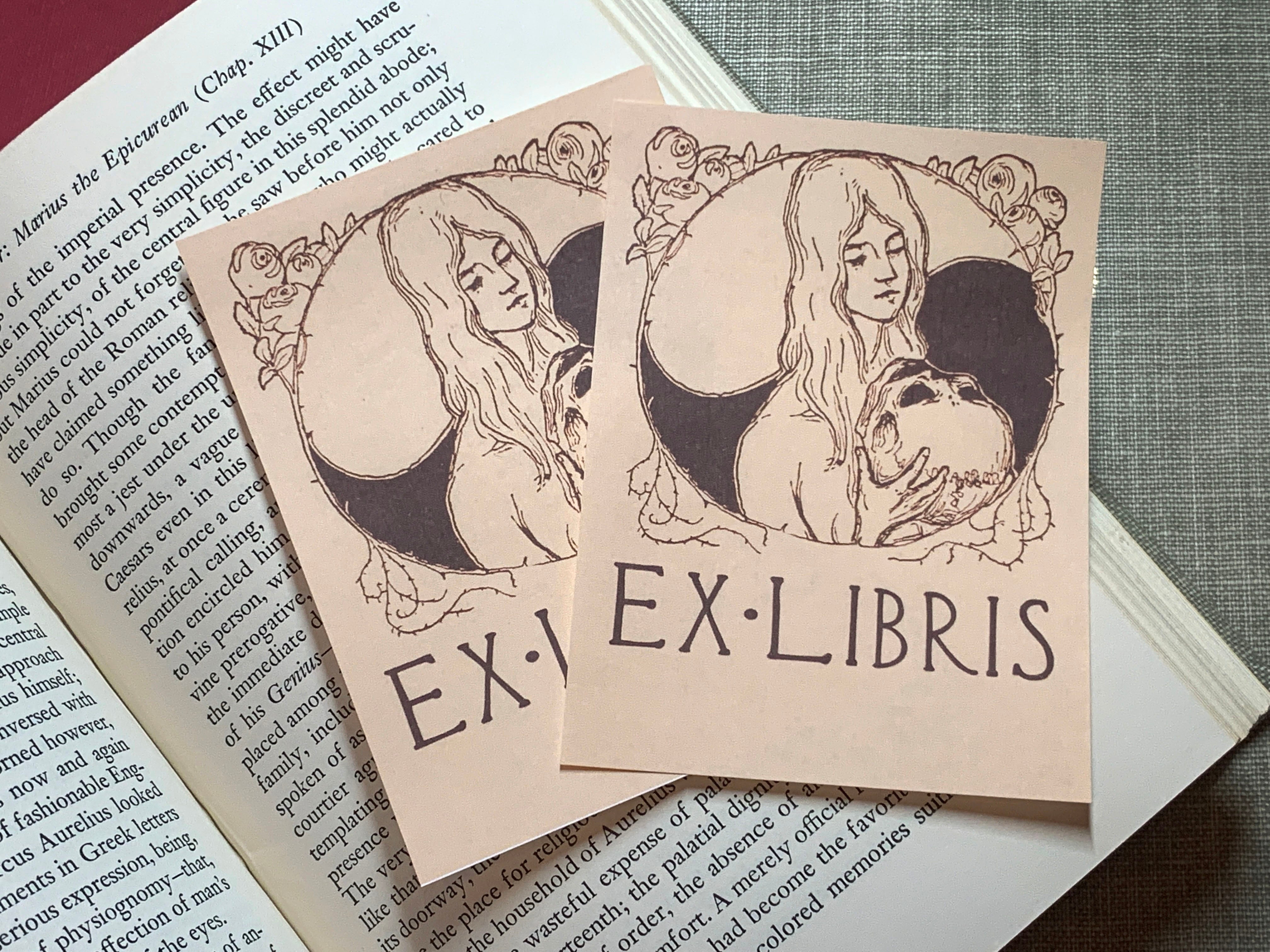 Hamlet Holding Skull, Yin Yang, Personalized Gothic Ex-Libris Bookplates, Crafted on Traditional Gummed Paper, 3in x 4in, Set of 30