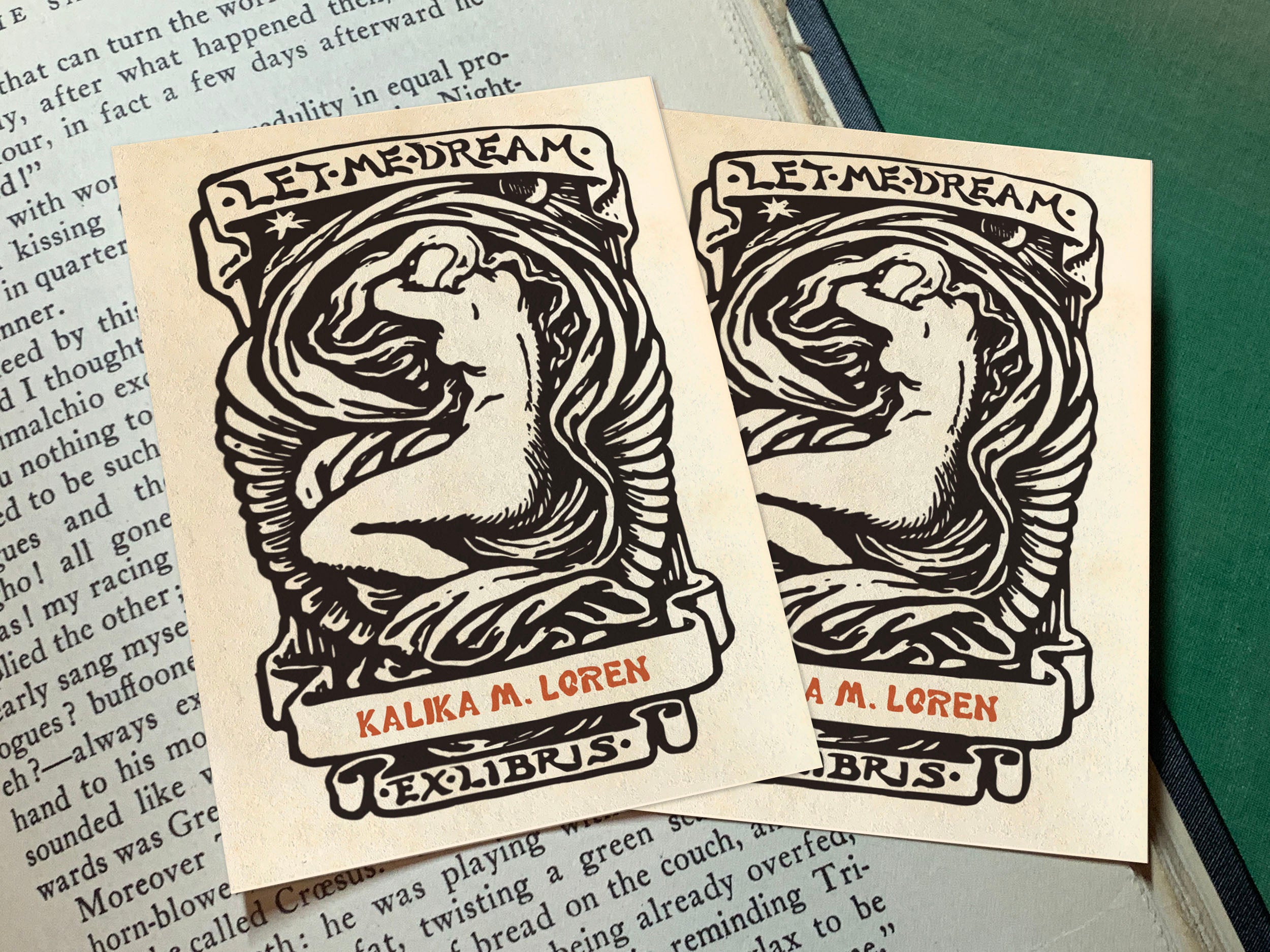 Let Me Dream, Personalized Erotic Ex-Libris Bookplates, Crafted on Traditional Gummed Paper, 3in x 4in, Set of 30
