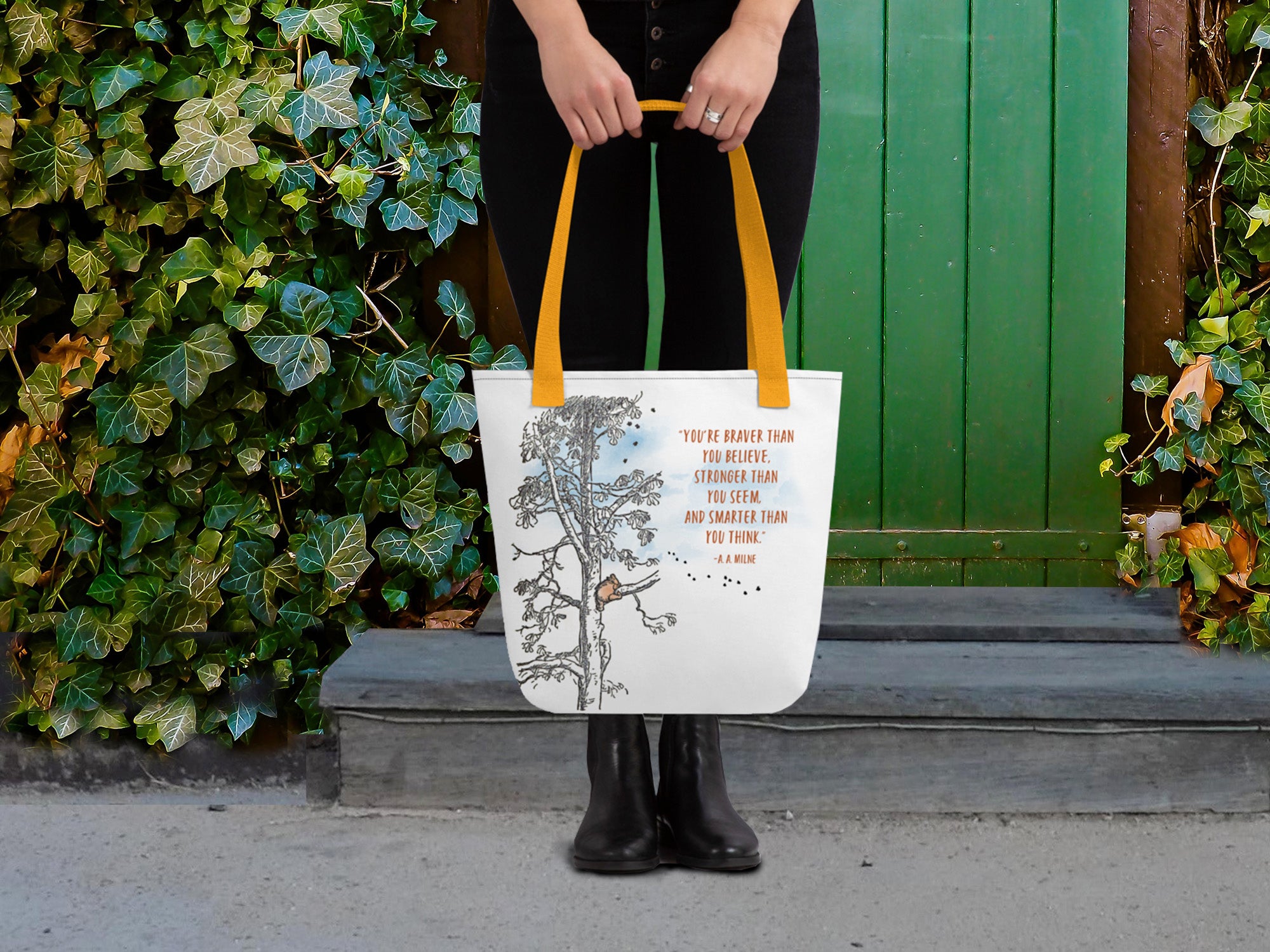 Winnie-the-Pooh Tote Bag, Book Tote, Beach Bag, Fashionable and Durable, 15in x 15in, Available in Three Colors