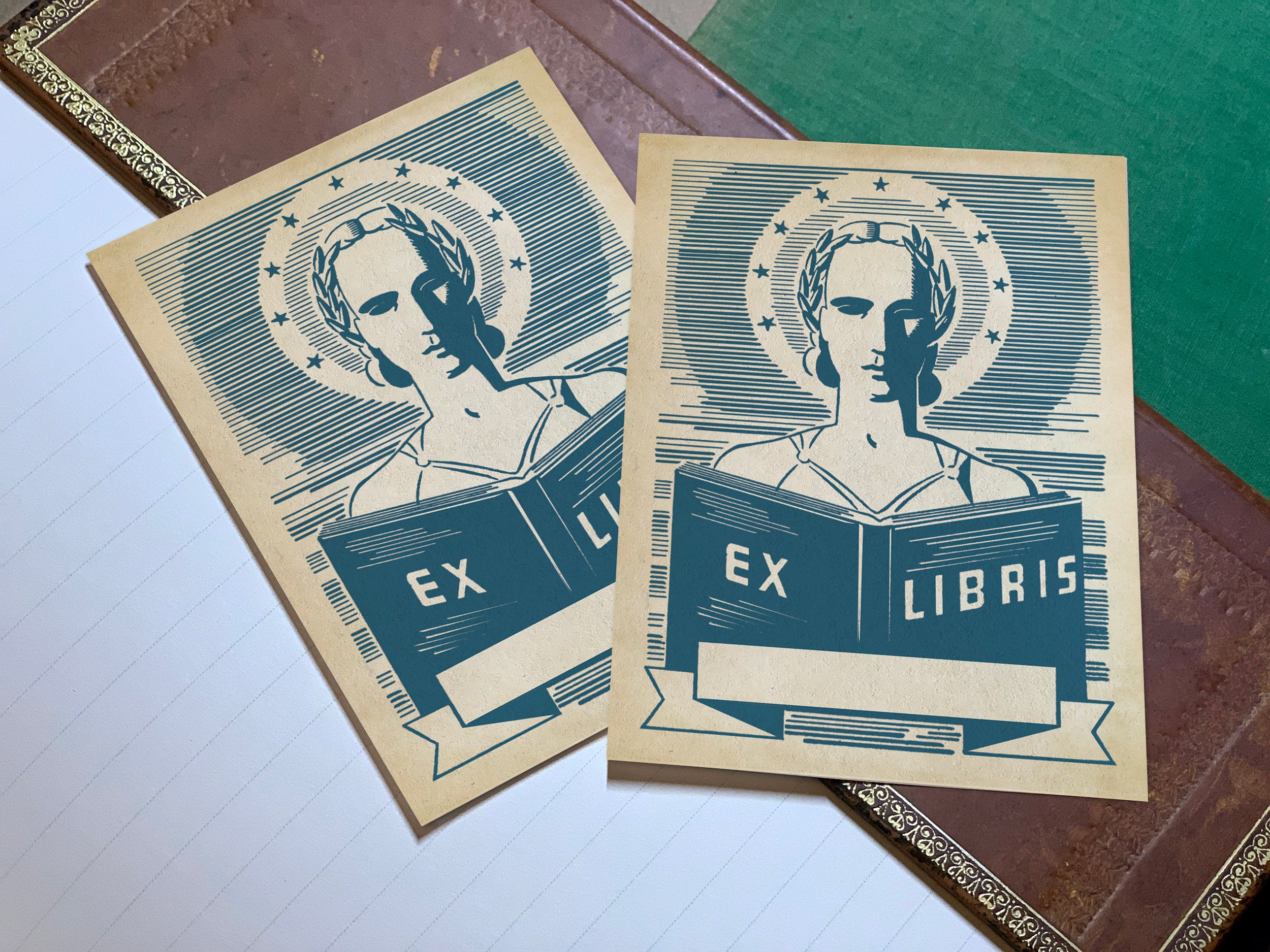 Star Halo, Russian Art Deco, Personalized Ex-Libris Bookplates, Crafted on Traditional Gummed Paper, 3in x 4in, Set of 30