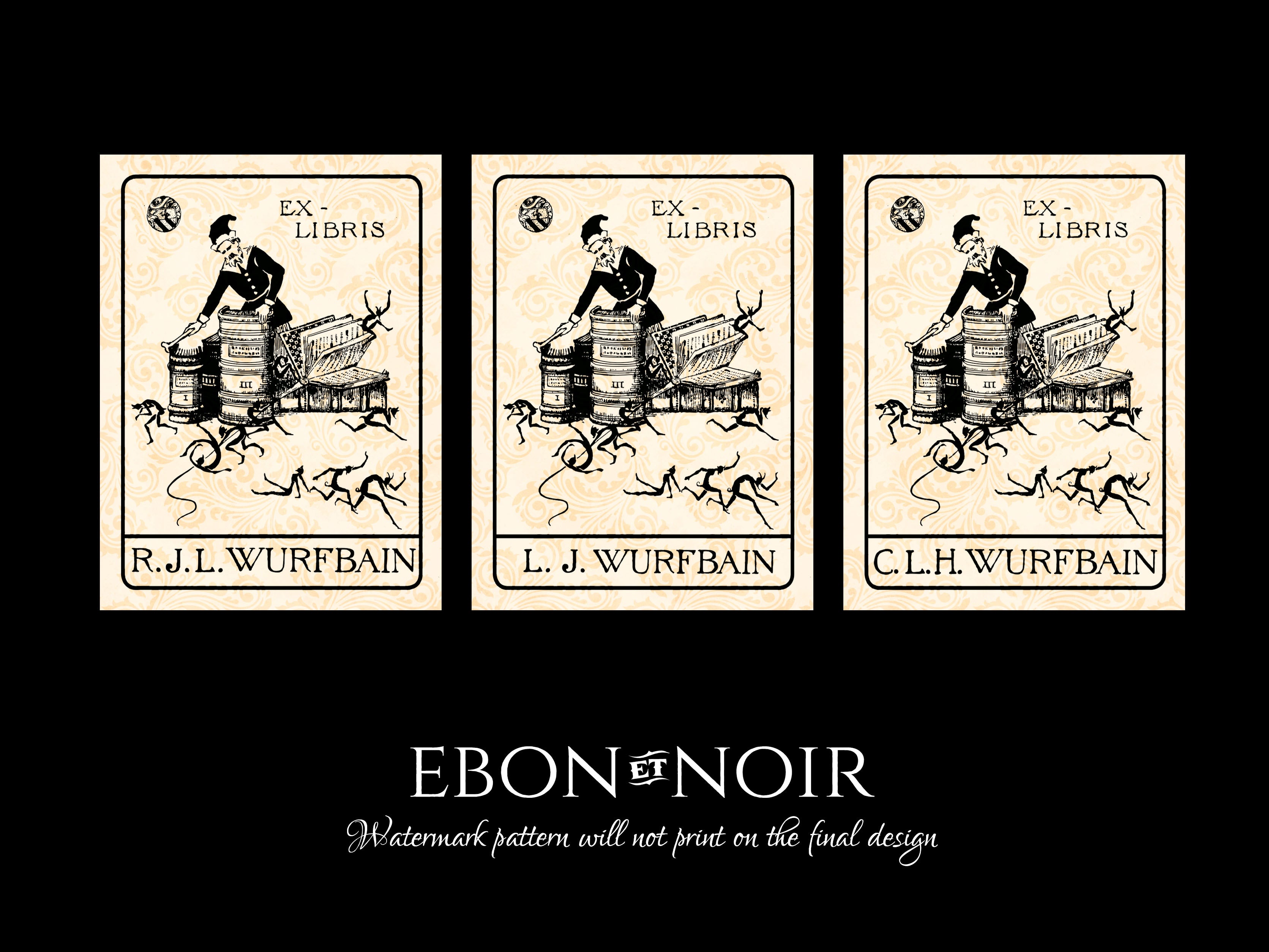 WURFBAIN CUSTOM ORDER, Personalized Ex-Libris Bookplates, Crafted on Traditional Gummed Paper, 4in x 3in, 450 Pieces
