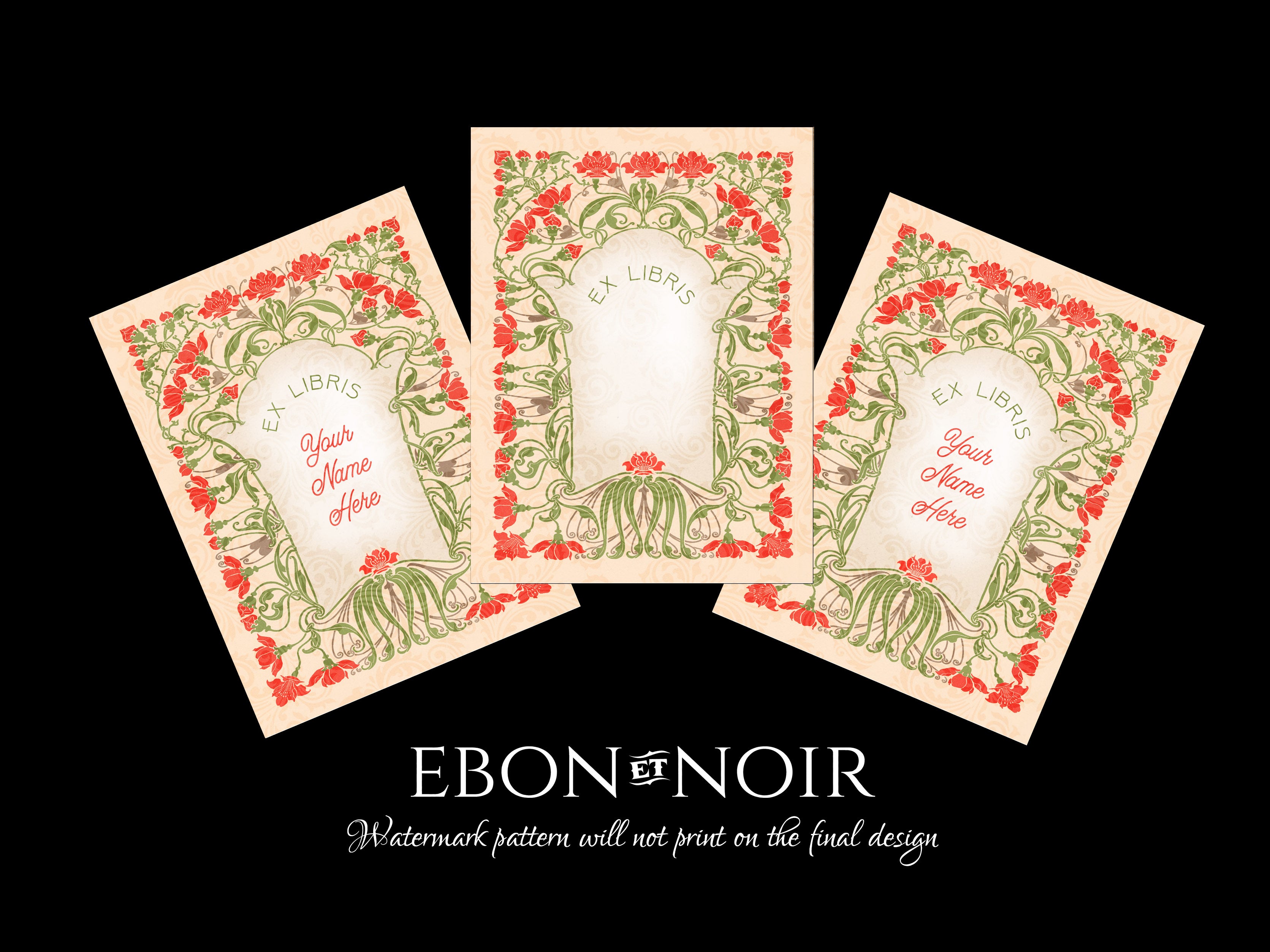 Art Deco Rose, Personalized Ex-Libris Bookplates, Crafted on Traditional Gummed Paper, 3in x 4in, Set of 30