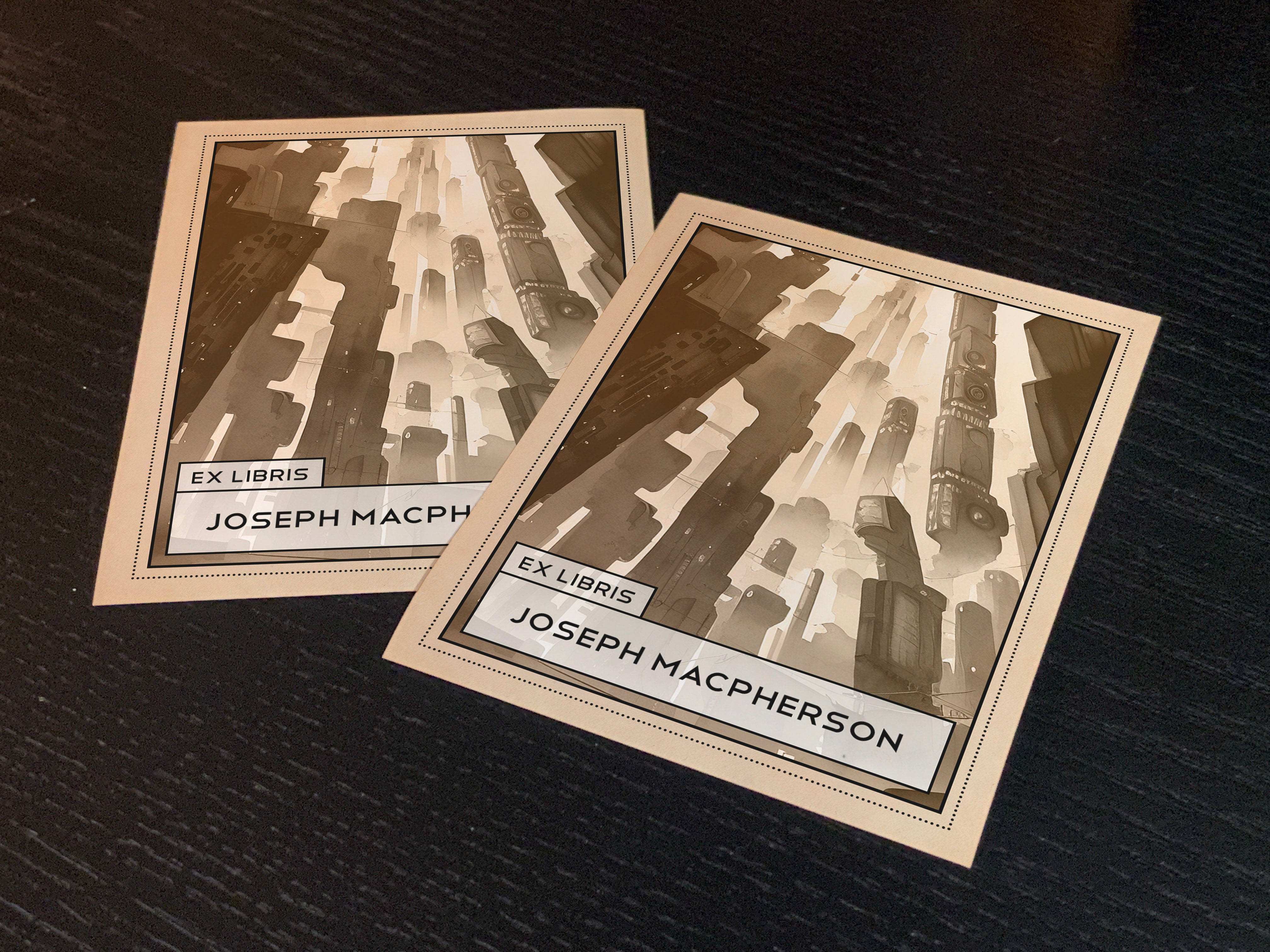 Futuristic City, Personalized Ex-Libris Bookplates, Crafted on Traditional Gummed Paper, 3in x 4in, Set of 30