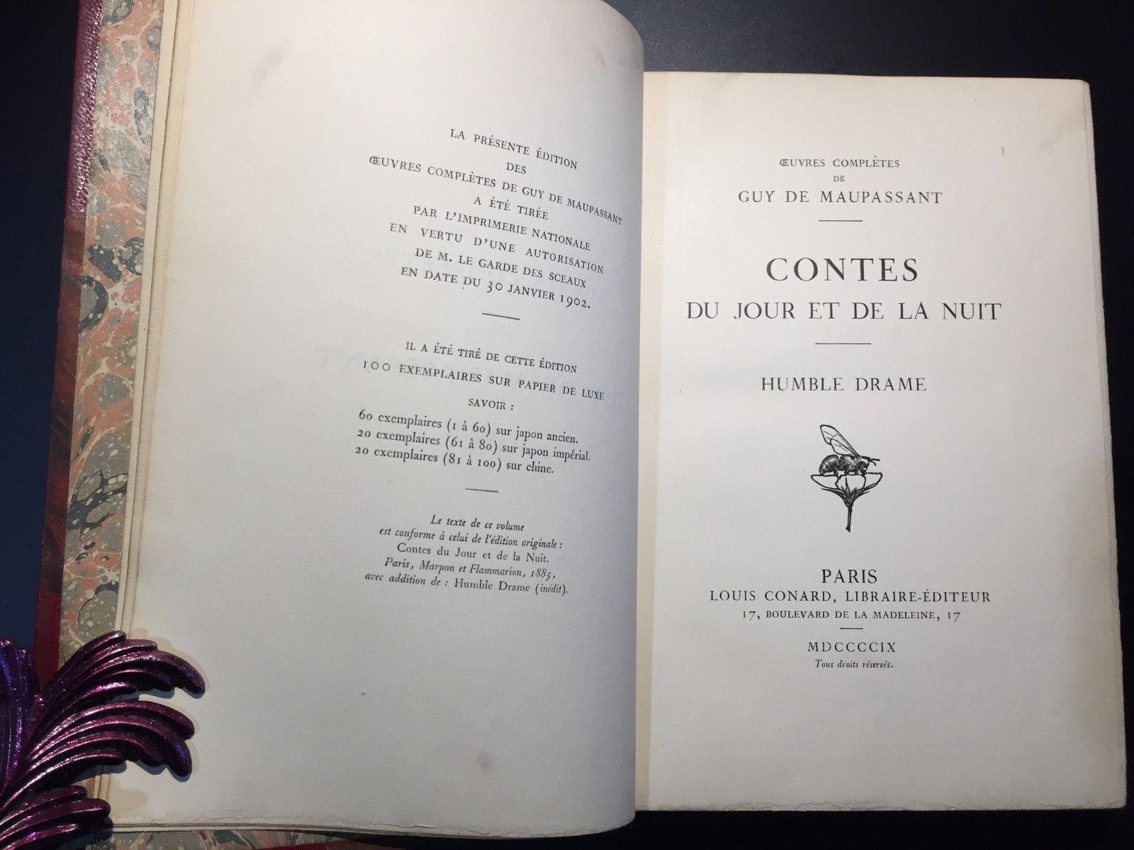 Contes du Jour et de la Nuit, Humble Drame, Guy de Maupassant, 1909, One Vol., FRENCH language