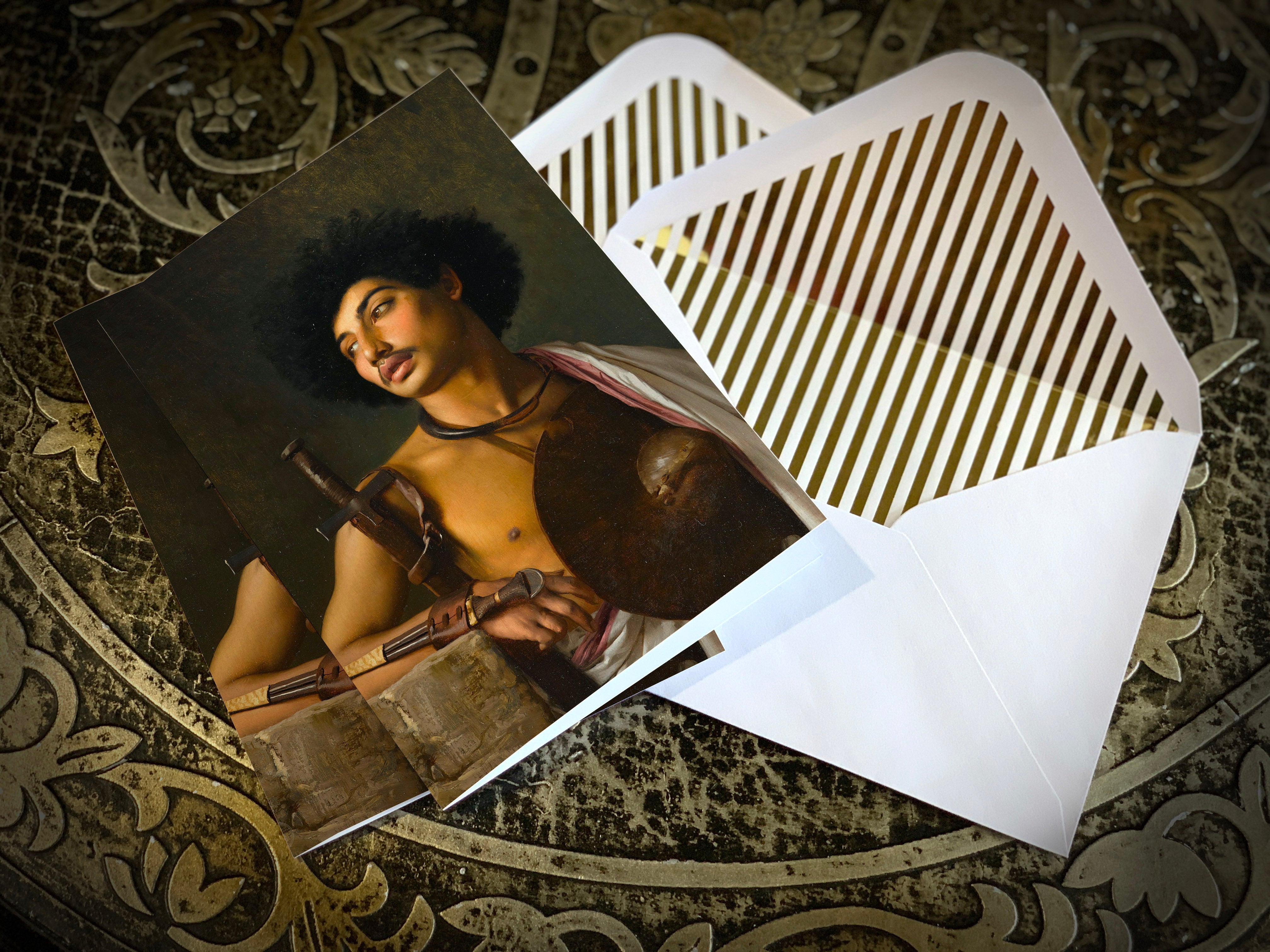 Bischari Warrior by Jean-Léon Gérôme, Greeting Card with Elegant Striped Gold Foil Envelope, 1 Card/Envelope