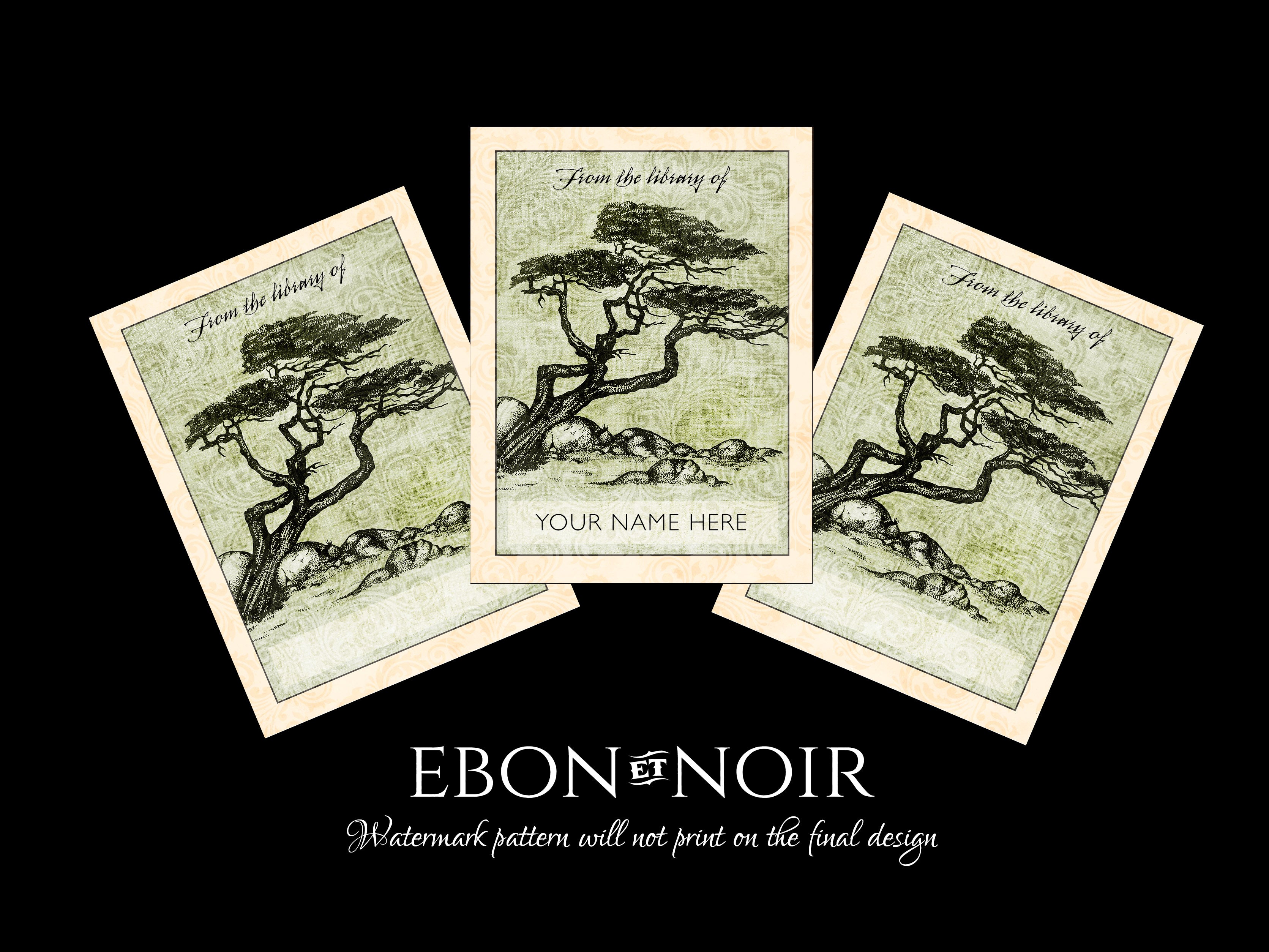 Japanese Black Pine (Pinus thunbergii), Personalized Ex-Libris Bookplates, Crafted on Traditional Gummed Paper, 3in x 4in, Set of 30