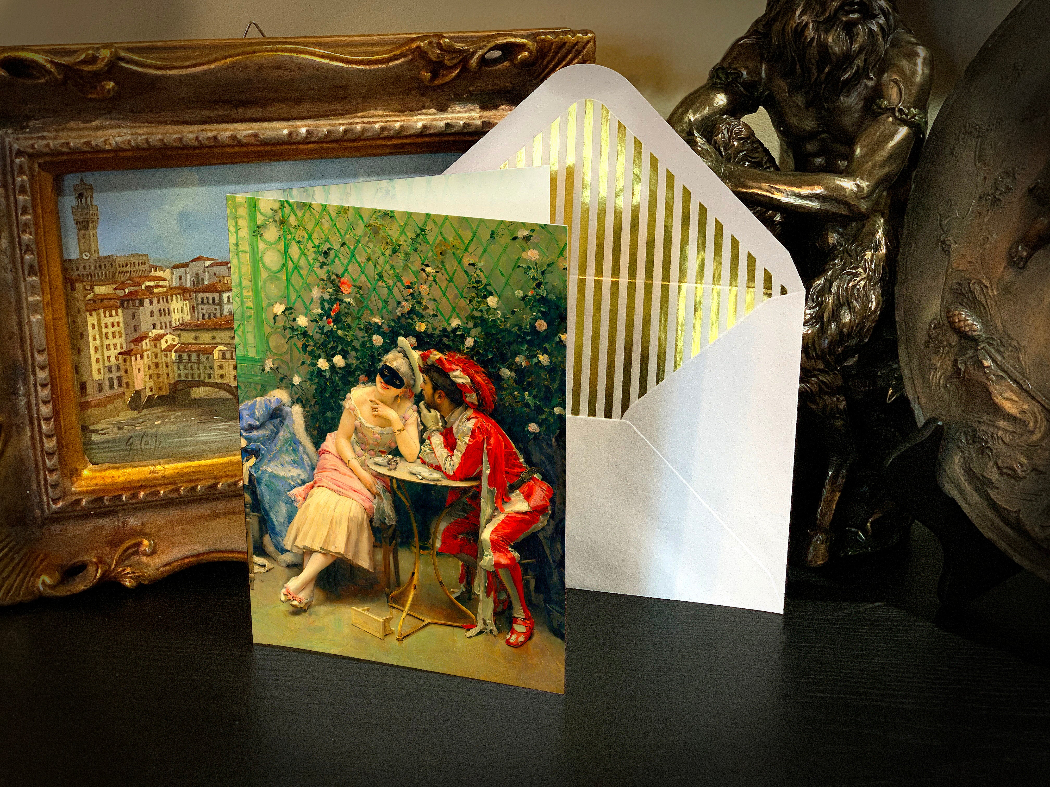Masqueraders by Raimundo De Madrazo Y Garreta, Valentine's Day Greeting Card with Gold Foil Envelope, 1 Card/Envelope