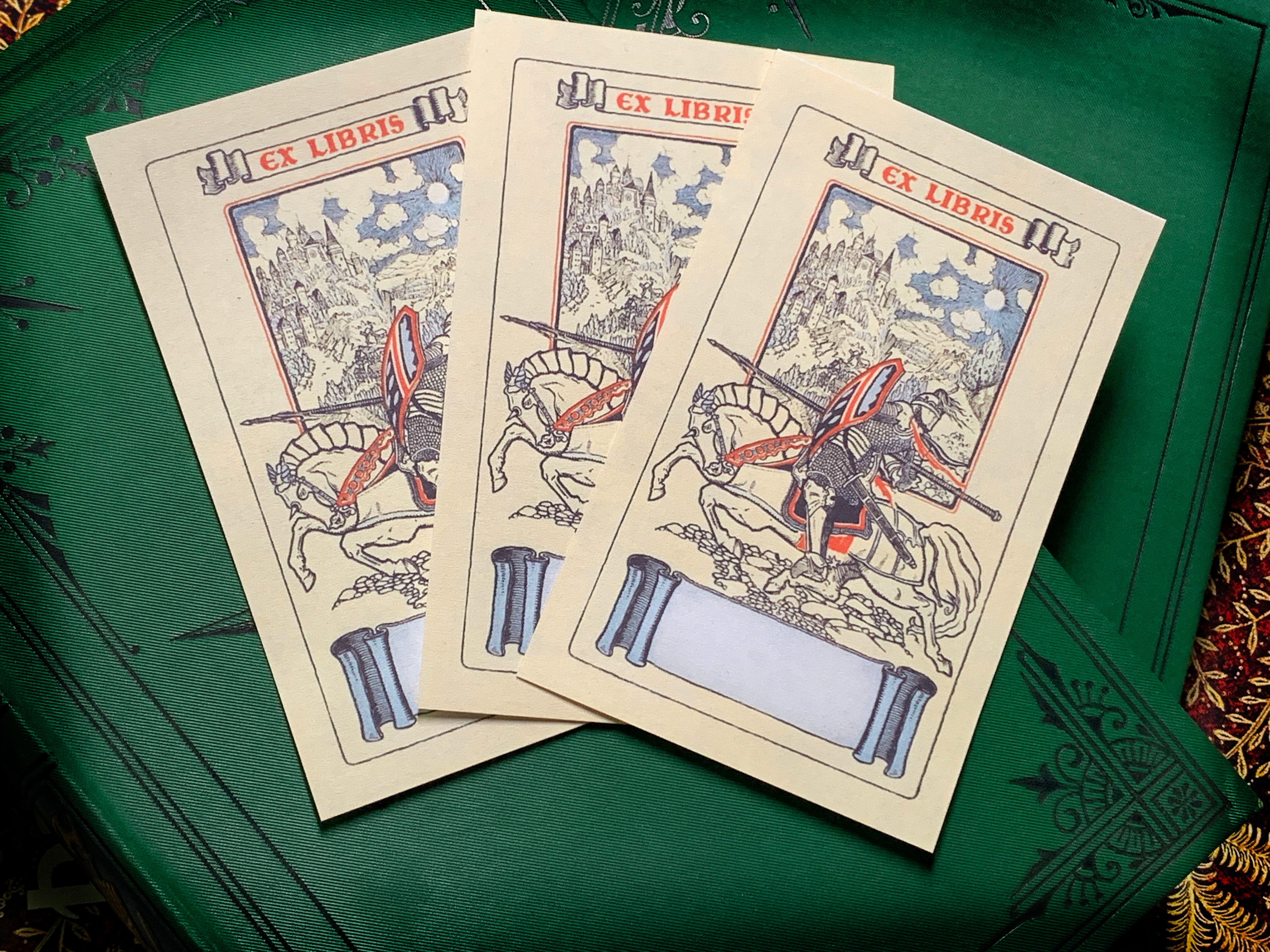 Charging Knight, Personalized Ex-Libris Bookplates, Crafted on Traditional Gummed Paper, 2.5in x 4in, Set of 30