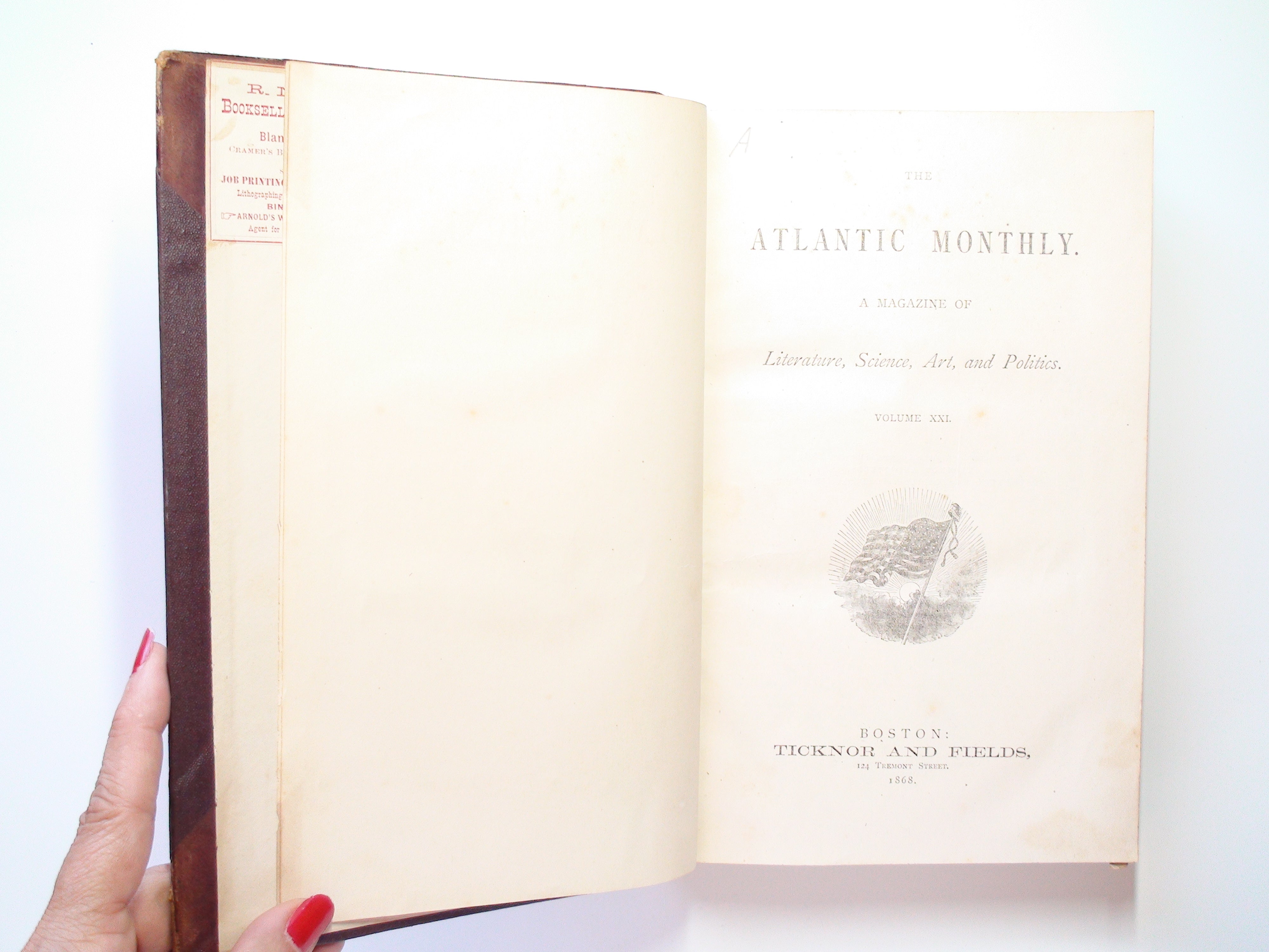 Atlantic Monthly Magazine Vols XXI and XXIV, Leather, 1st Ed, 1868-1869