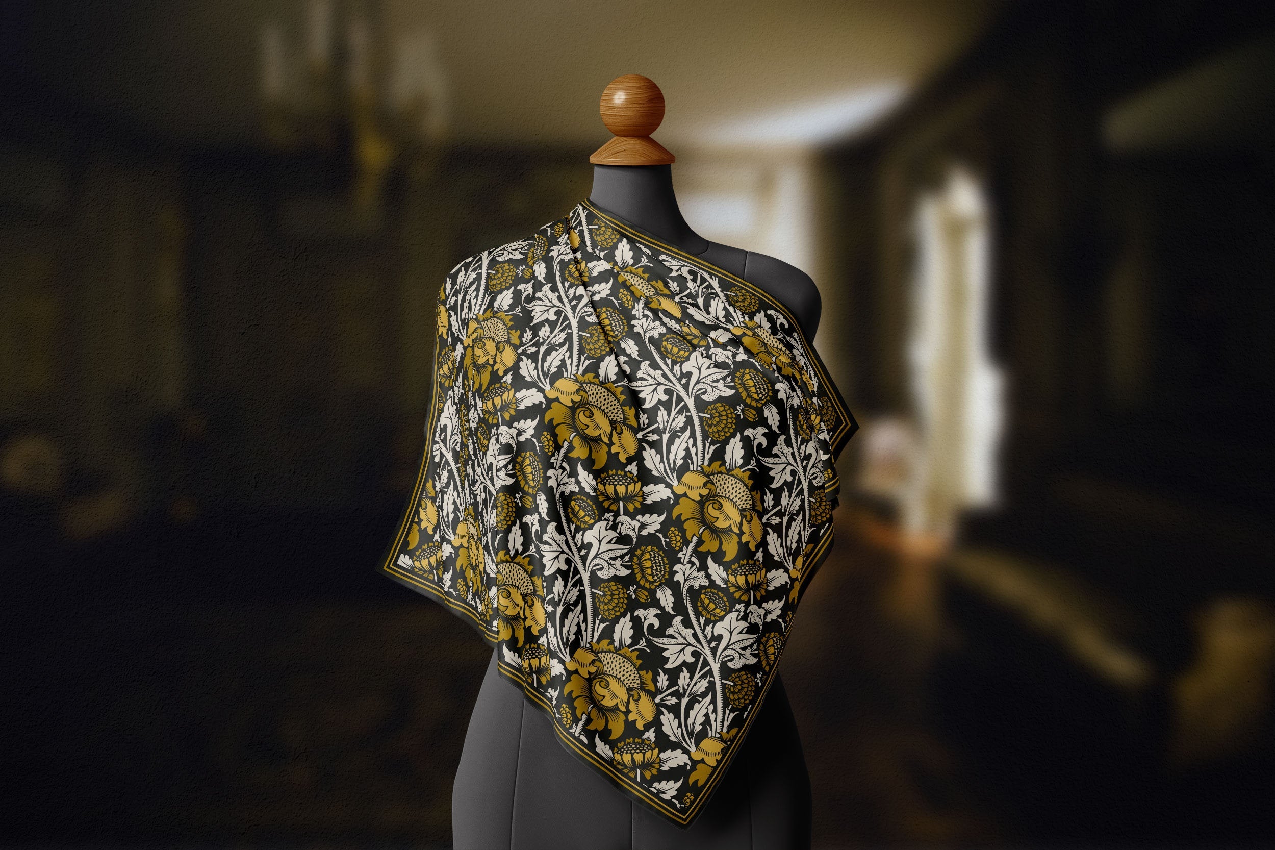 Golden Chrysanthemums by William Morris, Luxurious Square Scarf/Wrap/Boho Shawl, Made to Order, Handmade and Cruelty Free