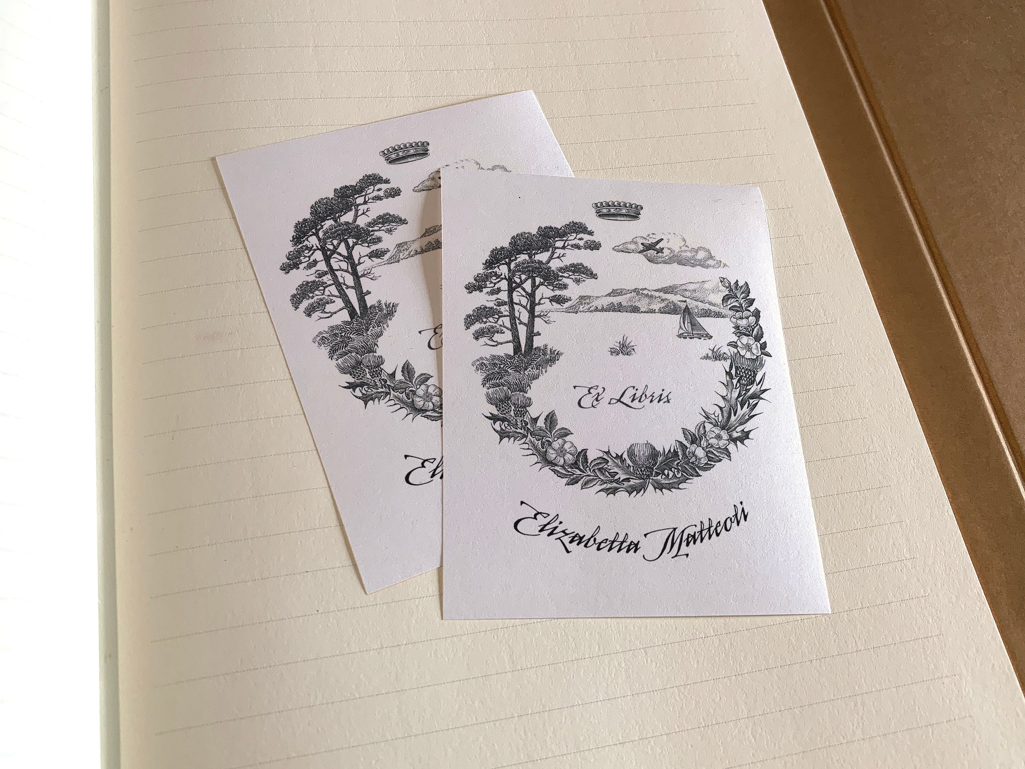 By Land Air and Sea, Personalized Ex-Libris Bookplates, Crafted on Traditional Gummed Paper, 3in x 4in, Set of 30
