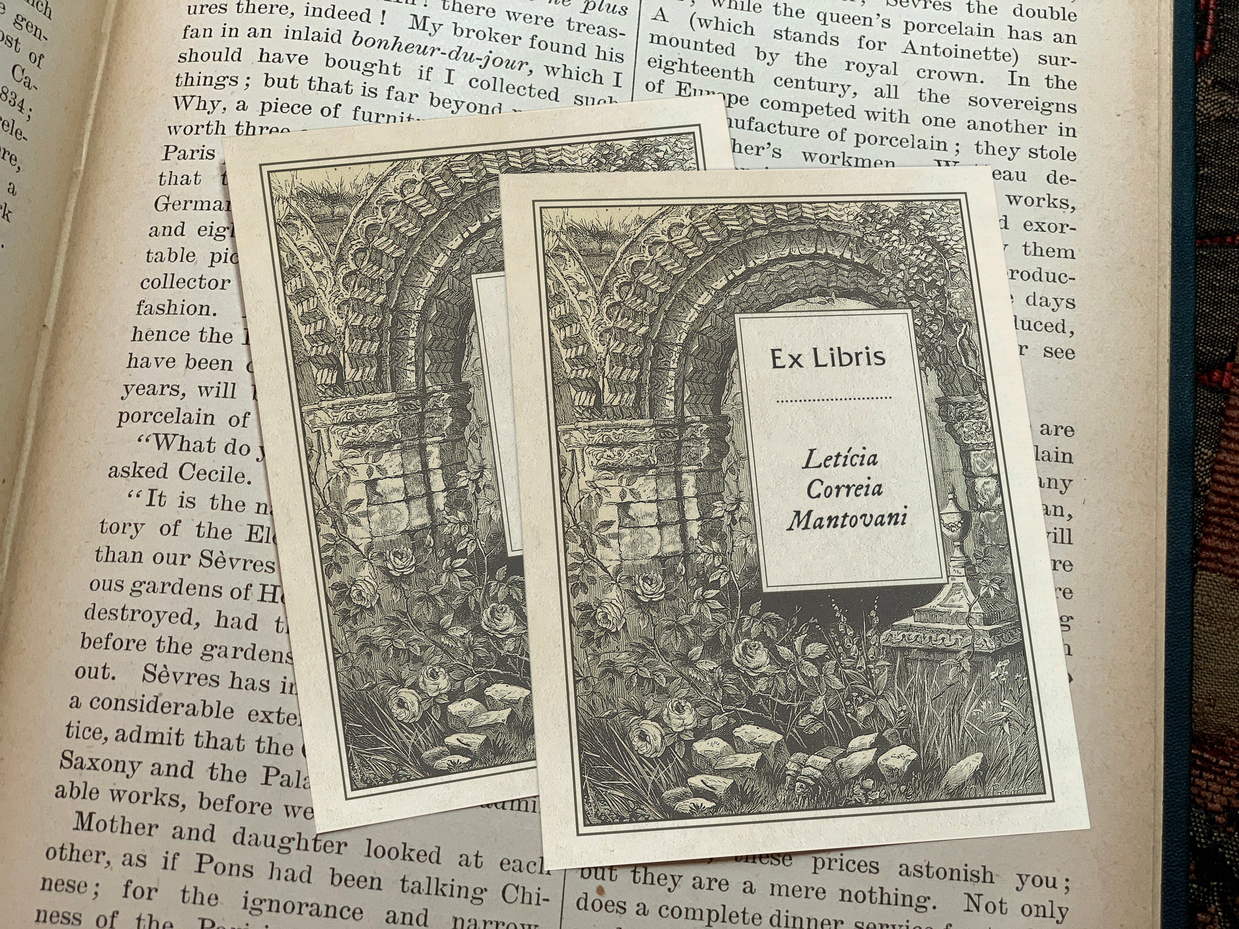 Rose Bower, Personalized Ex-Libris Bookplates, Crafted on Traditional Gummed Paper, 3in x 4in, Set of 30