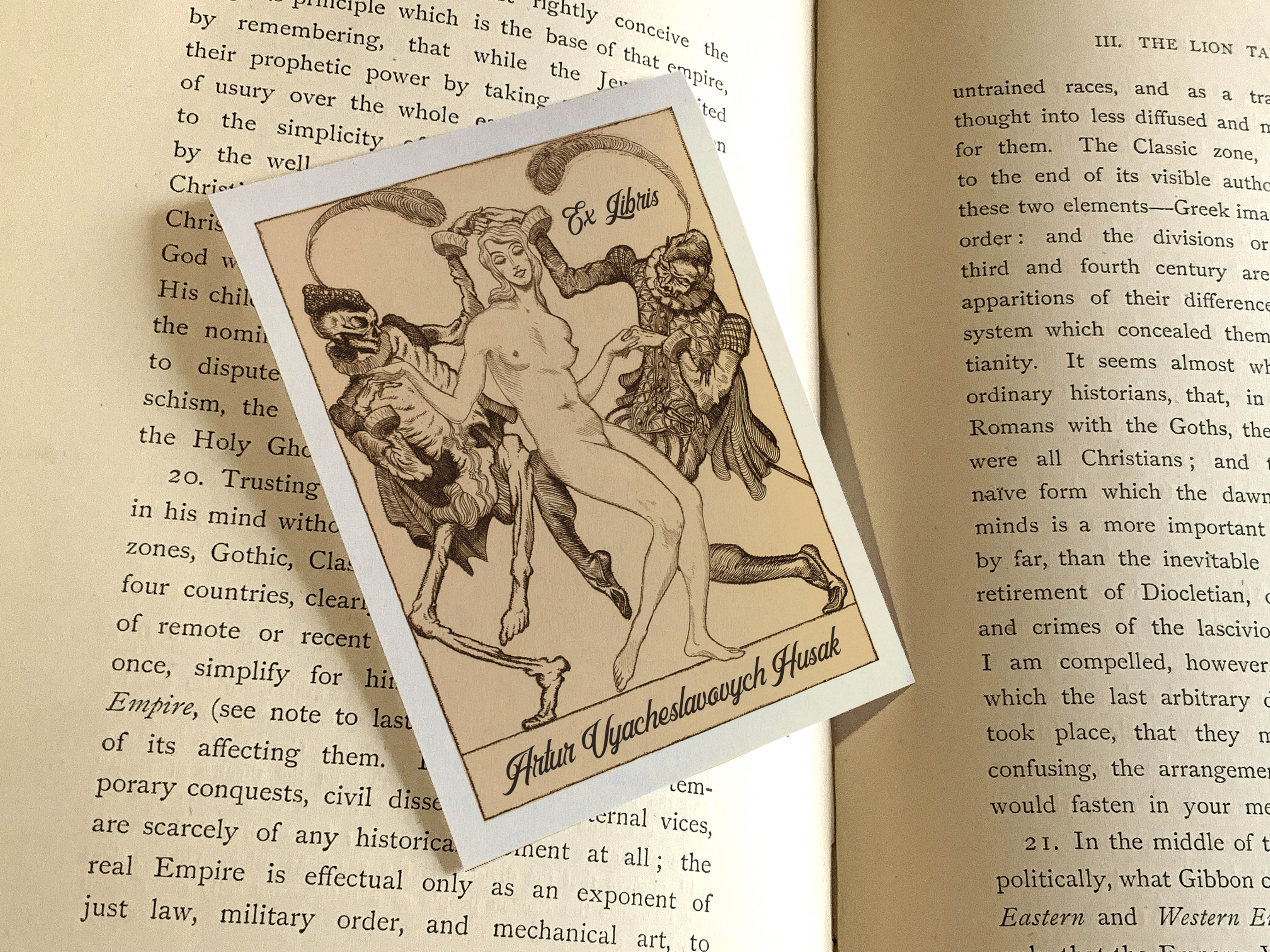 Bone Dance, Erotic Personalized Gothic Ex-Libris Bookplates, Crafted on Traditional Gummed Paper, 3in x 4in, Set of 30