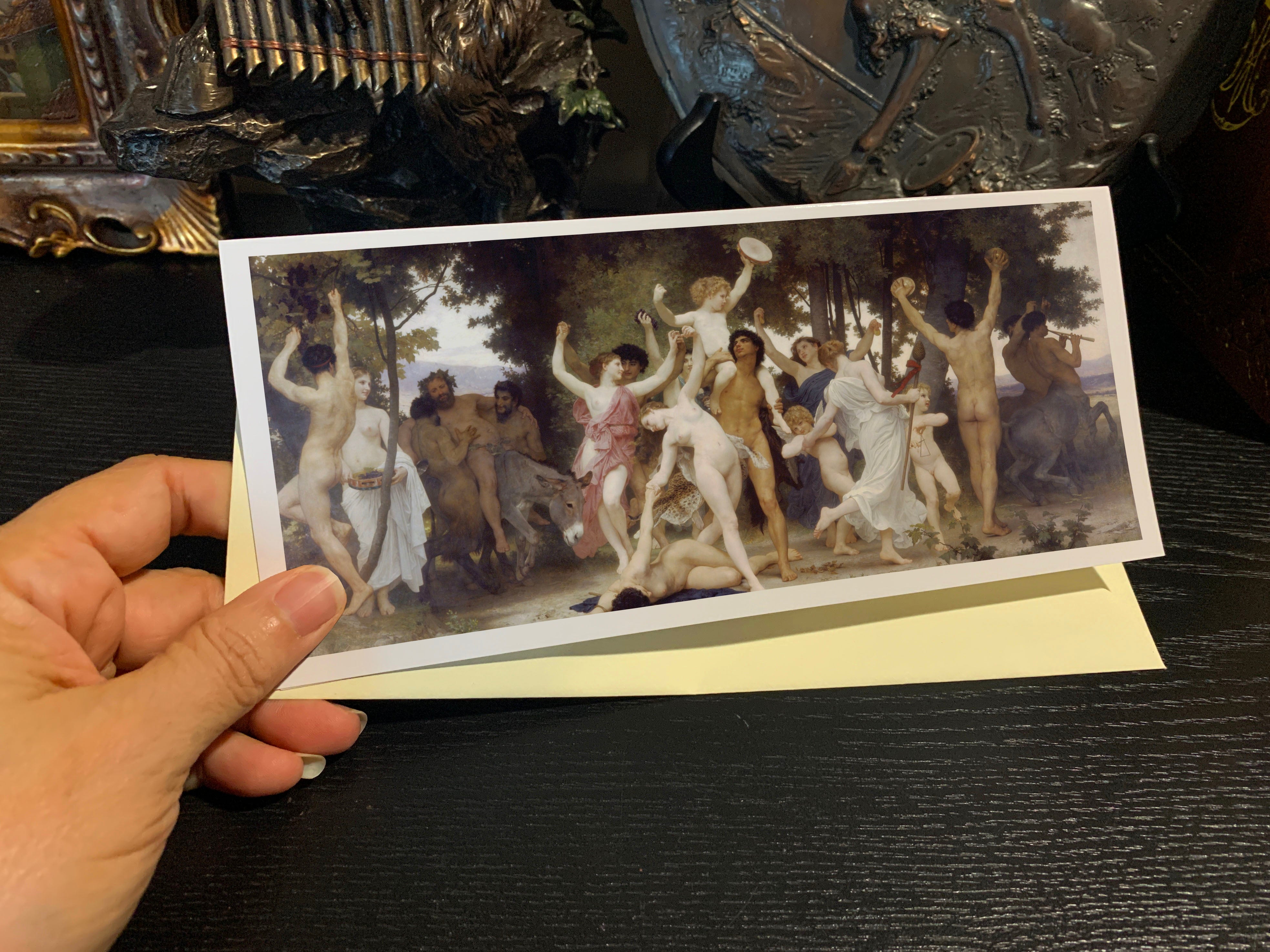 Youth of Bacchus by Adolphe William Bouguereau, Panoramic Greeting Card/Money Holder with Ivory Envelope
