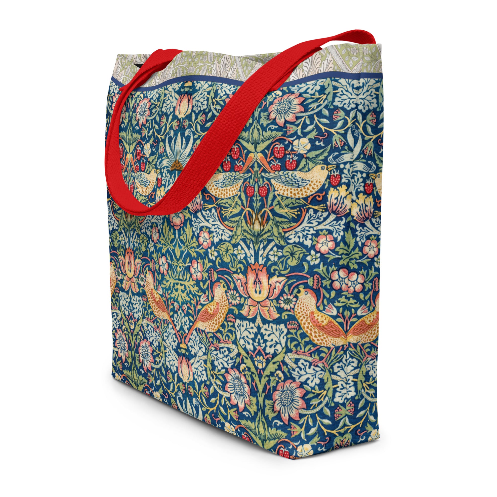 William Morris The Strawberry Thieves, All-Over Print Large Tote Bag, Perfect for Work, School, Gym, and the Beach, 16in x 20in