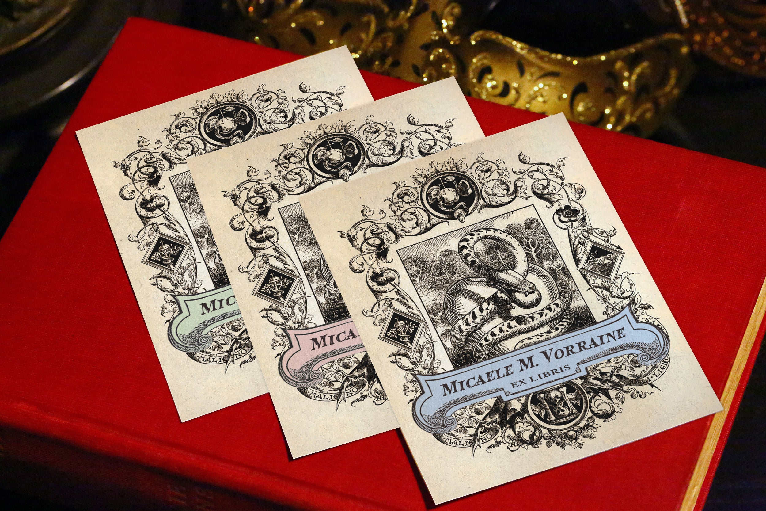 The Serpent, Personalized Ex-Libris Bookplates, Crafted on Traditional Gummed Paper, 3in x 4in, Set of 30