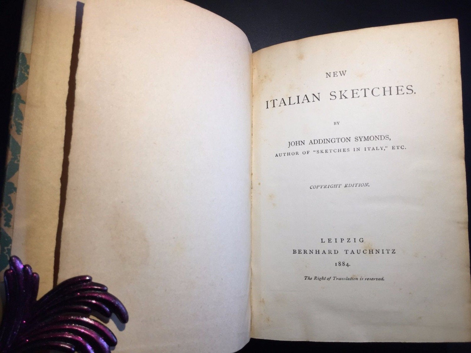 New Italian Sketches, John Addington Symonds, Bernhard Tauchnitz, Leather, 1884