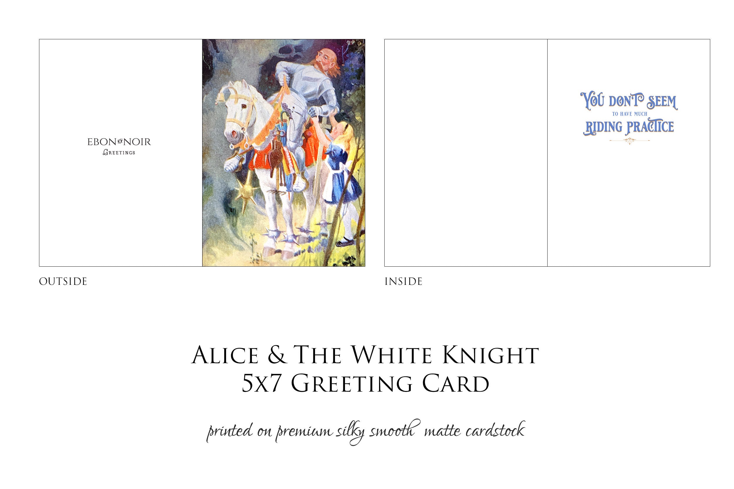 Alice and the White Knight, Alice in Wonderland Greeting Card with Elegant Striped Gold Foil Envelope, 1 Card/Envelope