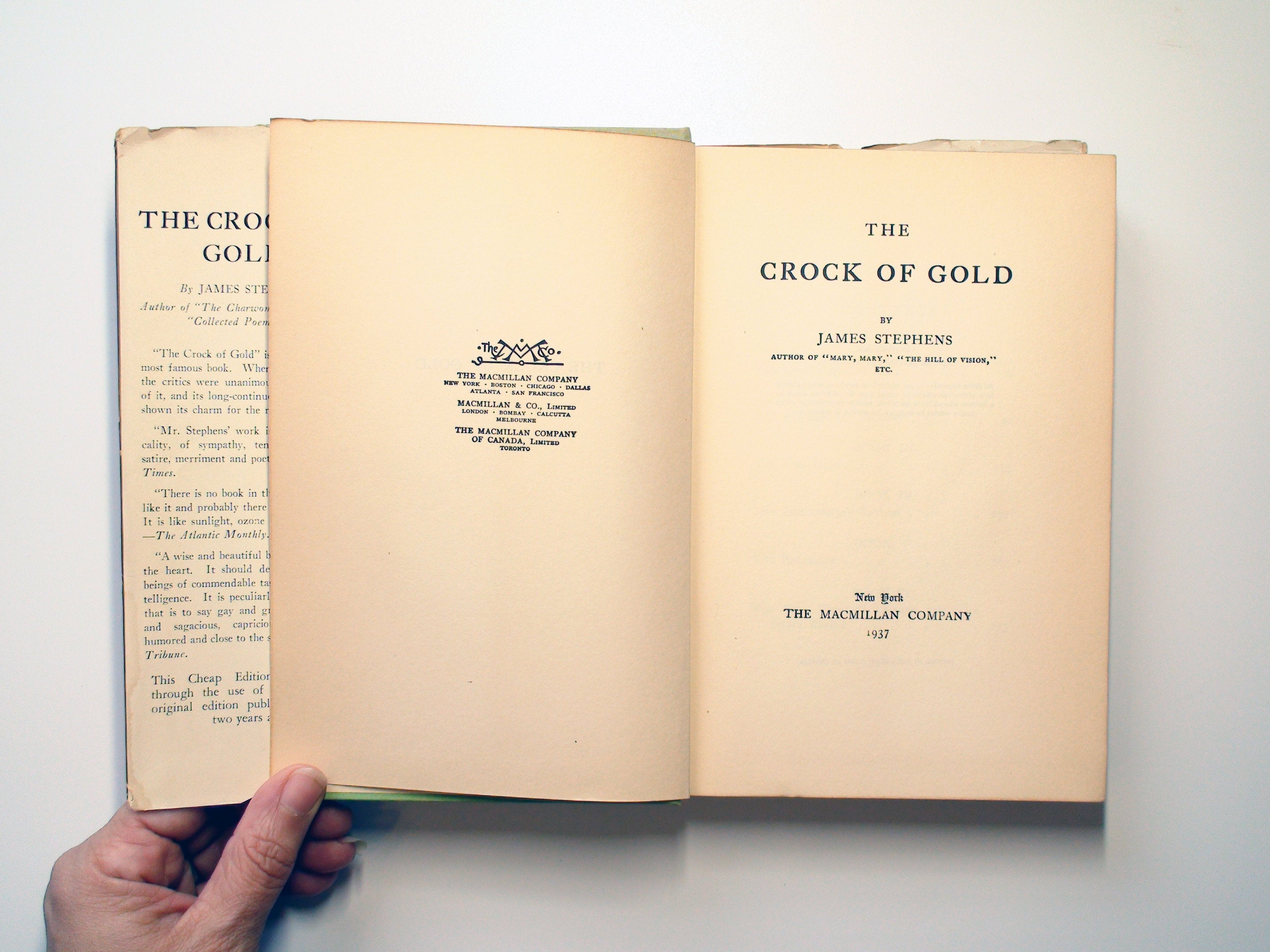 The Crock of Gold, James Stephens, w D/J, Macmillan Co., 1937, Vintage Fairytale