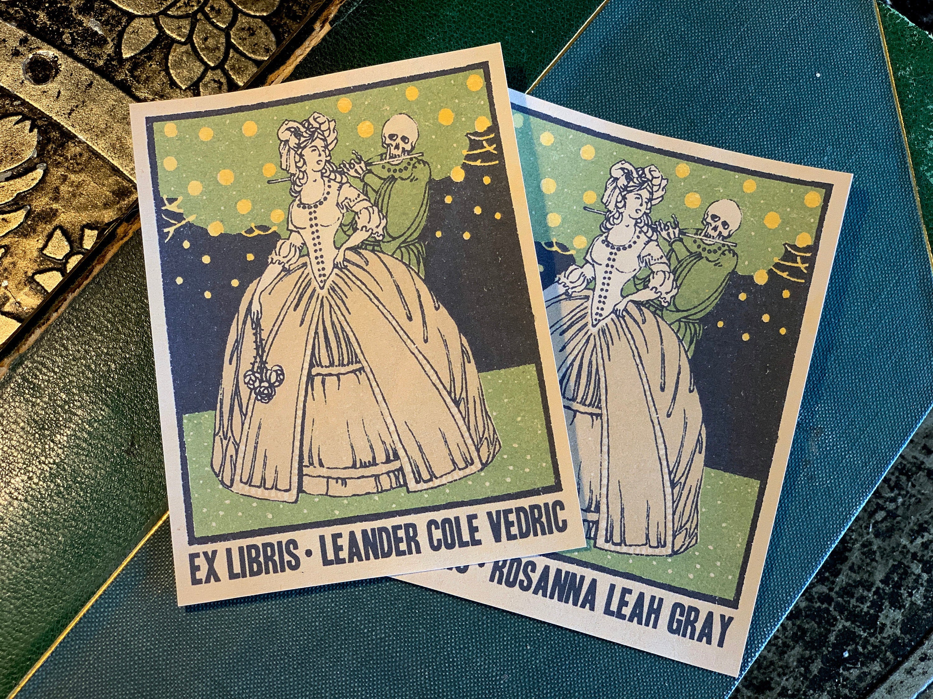 Death Wooing Beauty, Personalized Ex-Libris Bookplates, Crafted on Traditional Gummed Paper, 3in x 4in, Set of 30