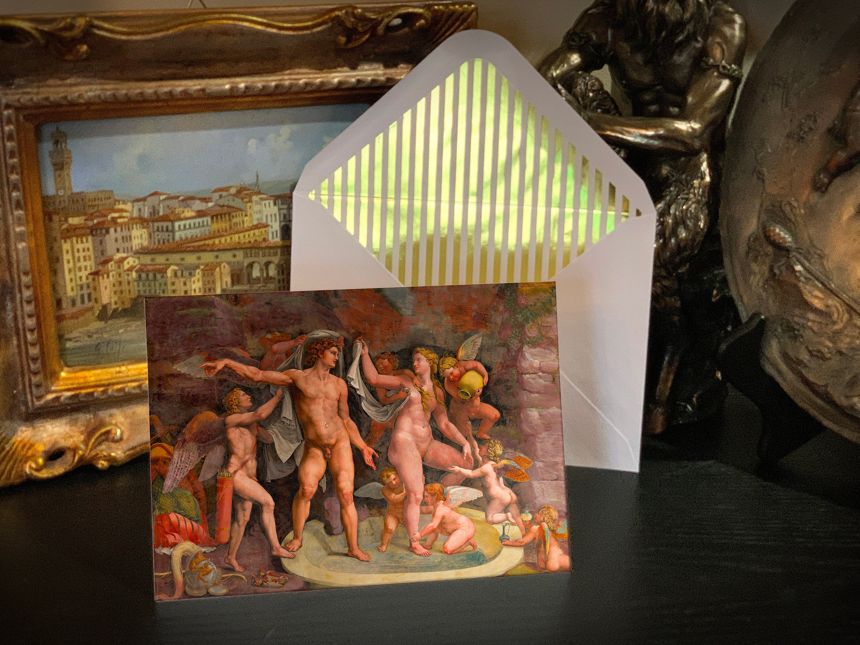 Cupid and Psyche by Giulio Romano, Greeting Card with Gold Foil Envelope, 1 Card/Envelope