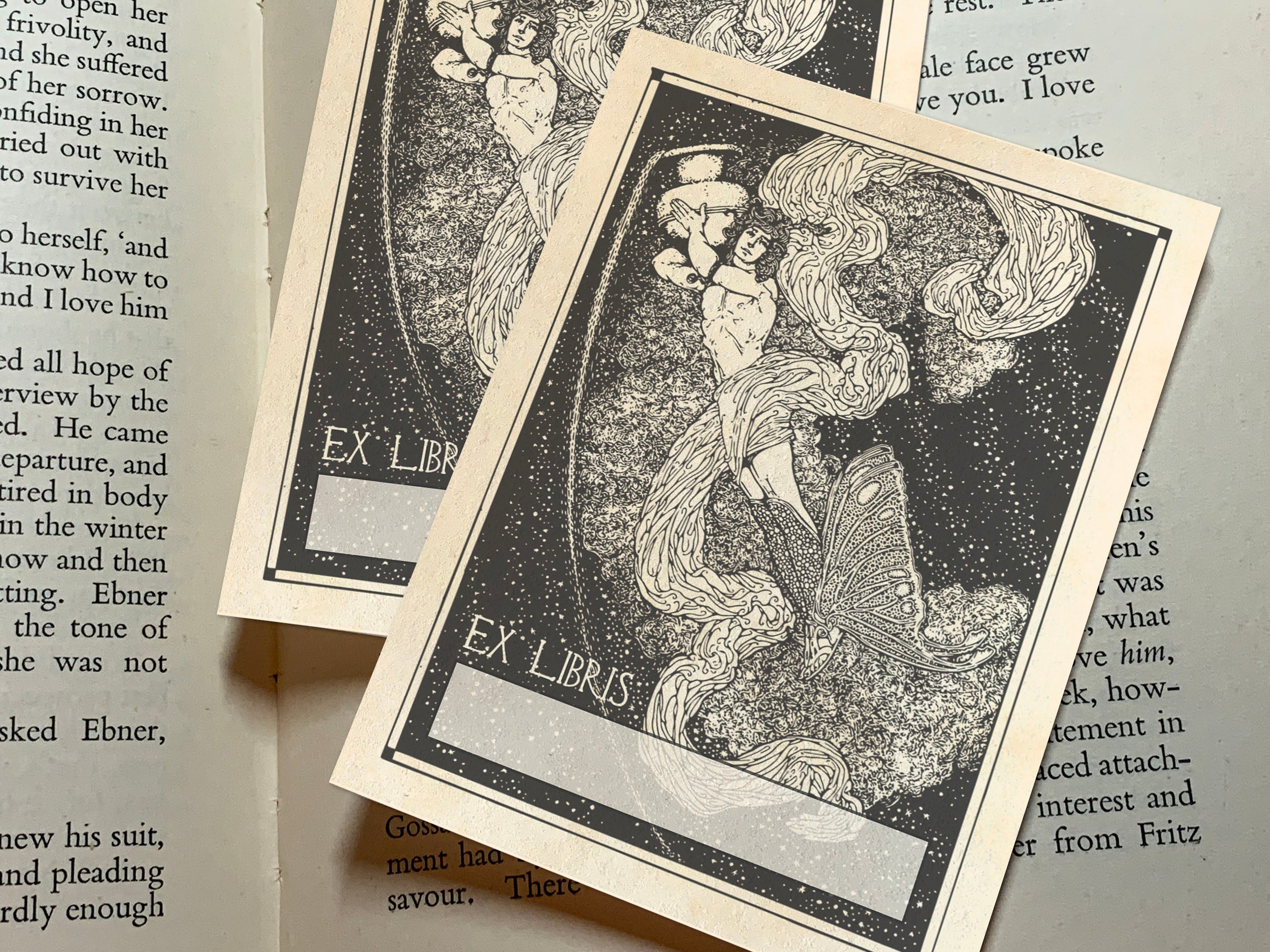 Age of Aquarius, Personalized Celestial Ex-Libris Bookplates, Crafted on Traditional Gummed Paper, 3in x 4in, Set of 30