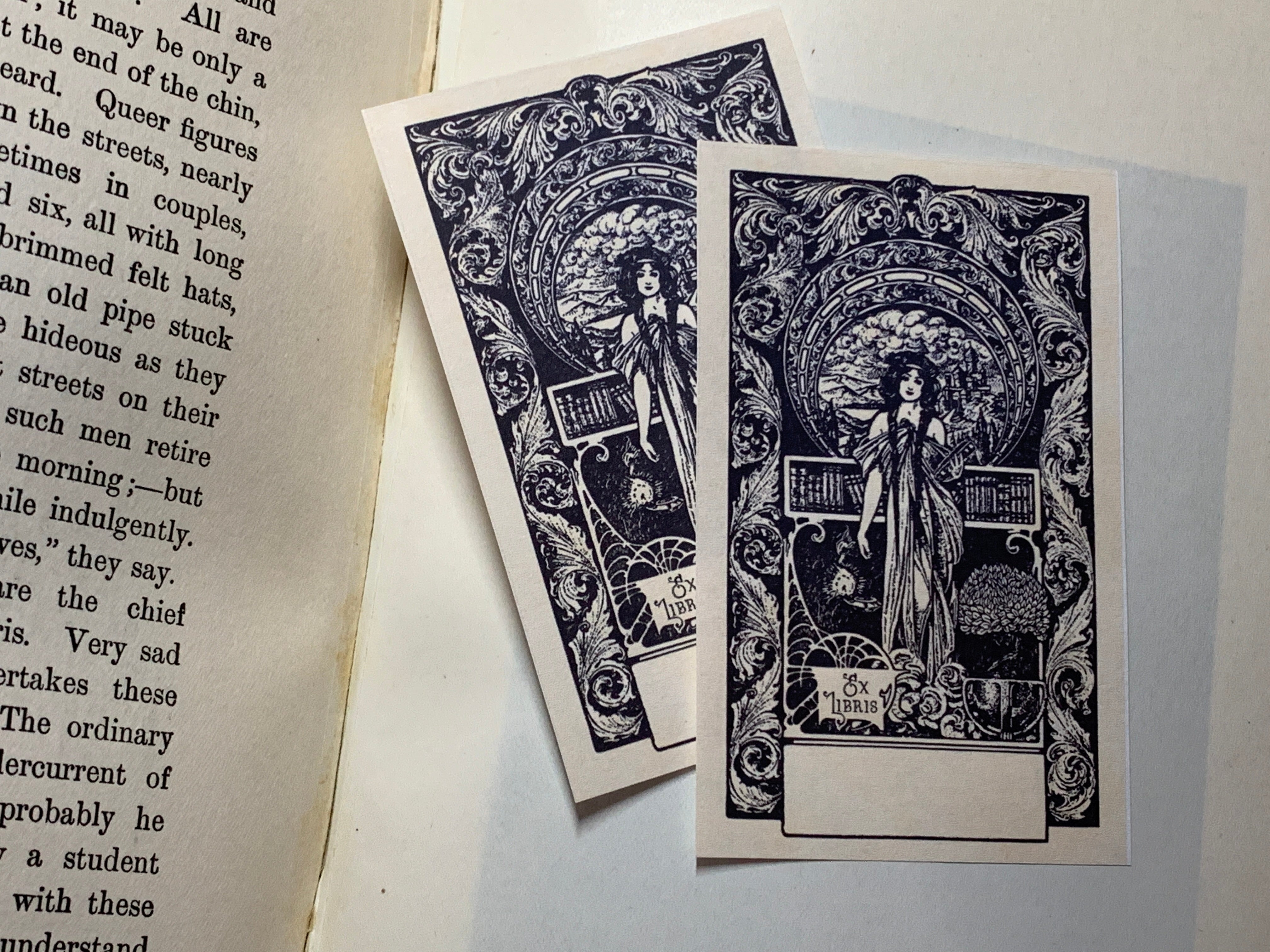 Literature Muse, Art Deco Personalized Ex-Libris Bookplates, Crafted on Traditional Gummed Paper, 2.5in x 4in, Set of 30