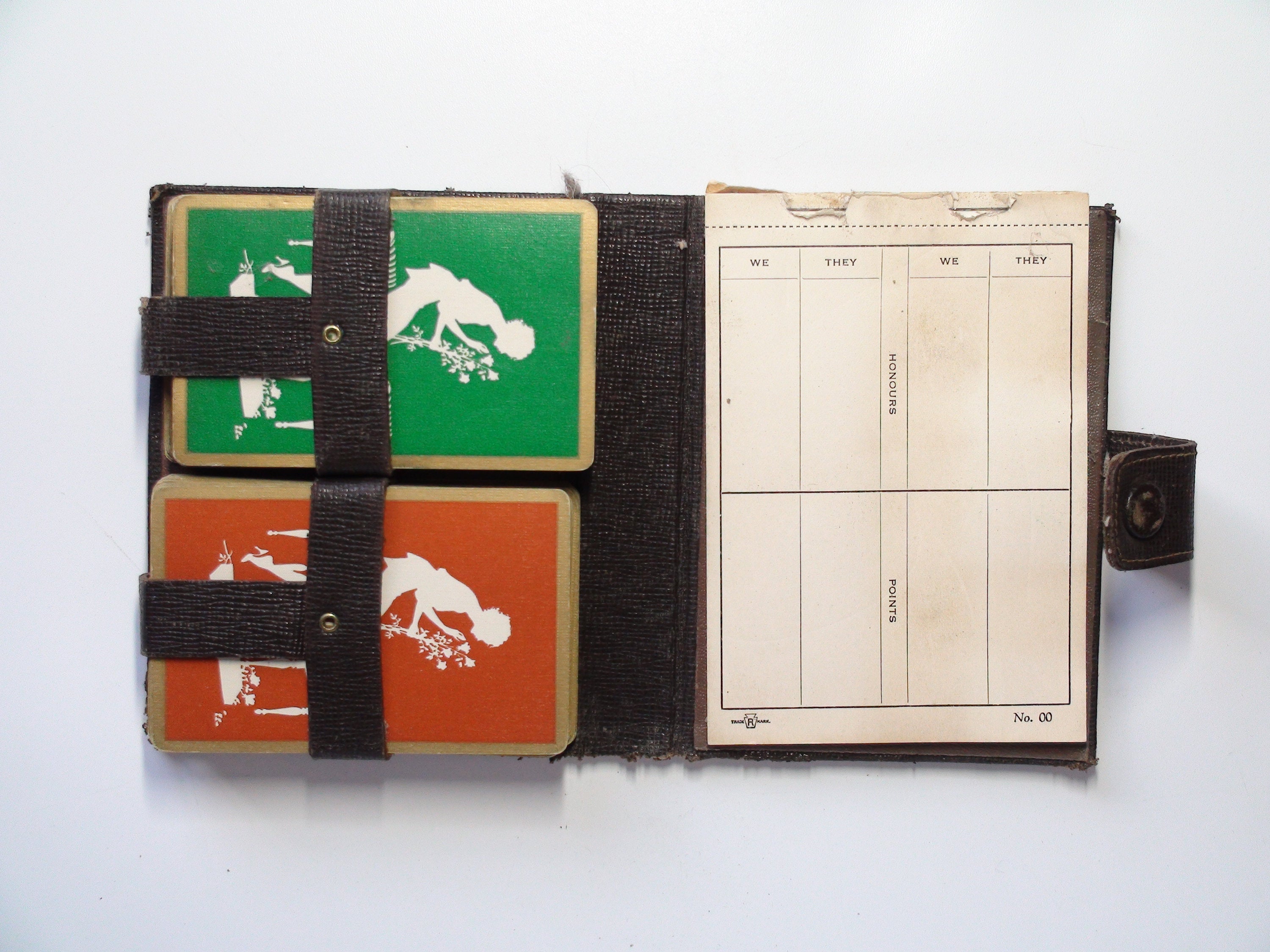 Antique Bridge Card Set in Leather Case with Original Notepad, circa 1905