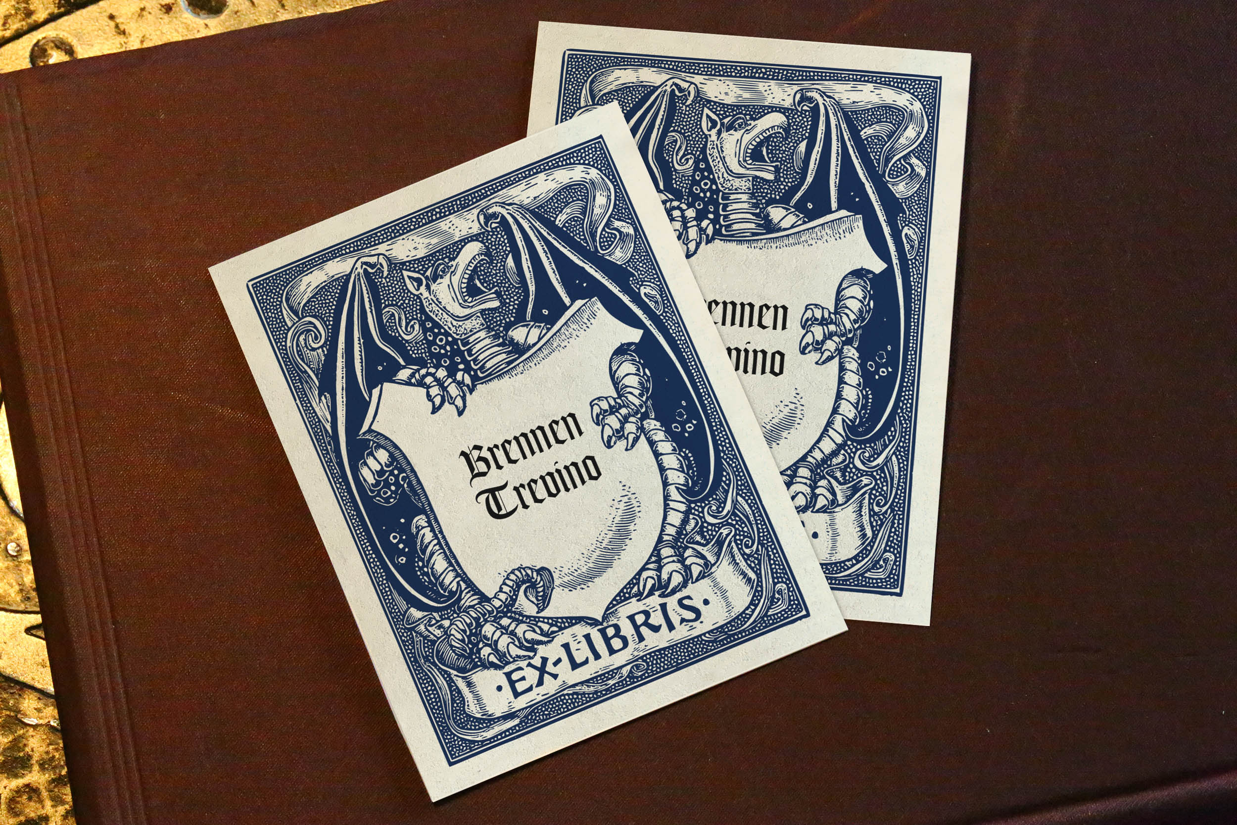 ex libris card sleeves Dragon and Shield, Personalized Ex-Libris Bookplates, Crafted on Tradi – Ebon et Noir