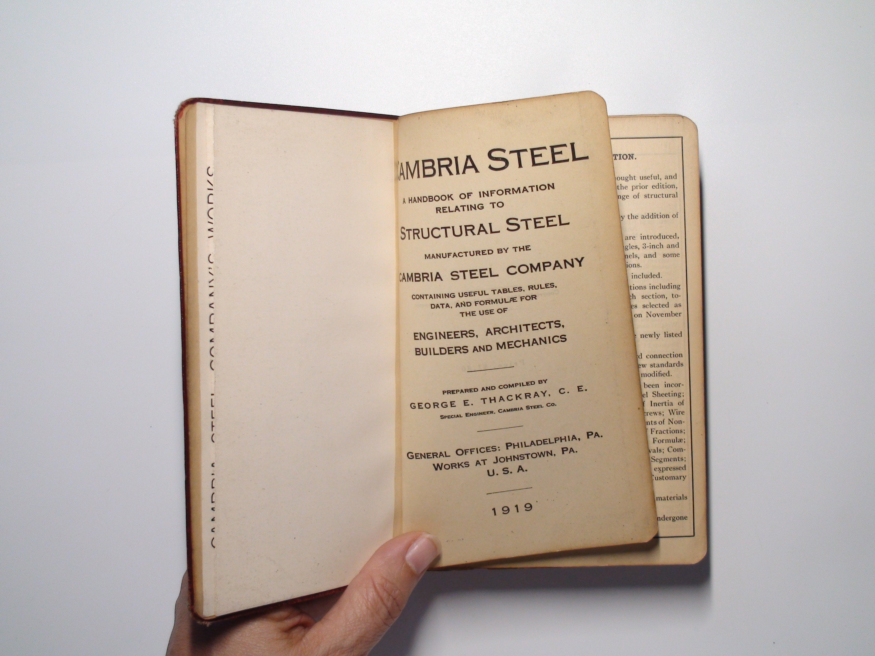 Cambria Steel Handbook and Catalog, George E. Thackray, Scarce, 1st Ed, 1919