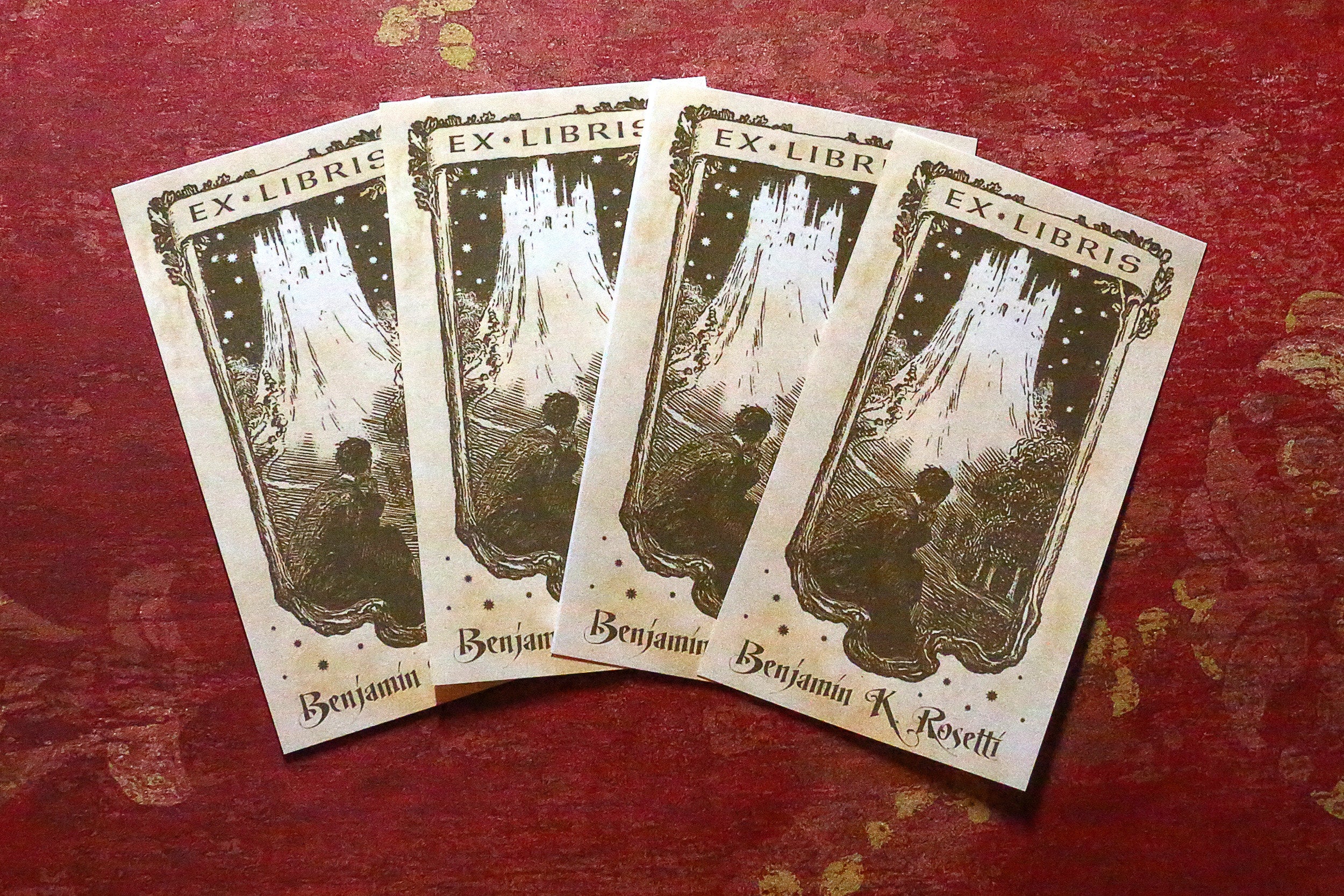 Heavenly City, Personalized Gothic Ex-Libris Bookplates, Crafted on Traditional Gummed Paper, 4in x 2.25in, Set of 30