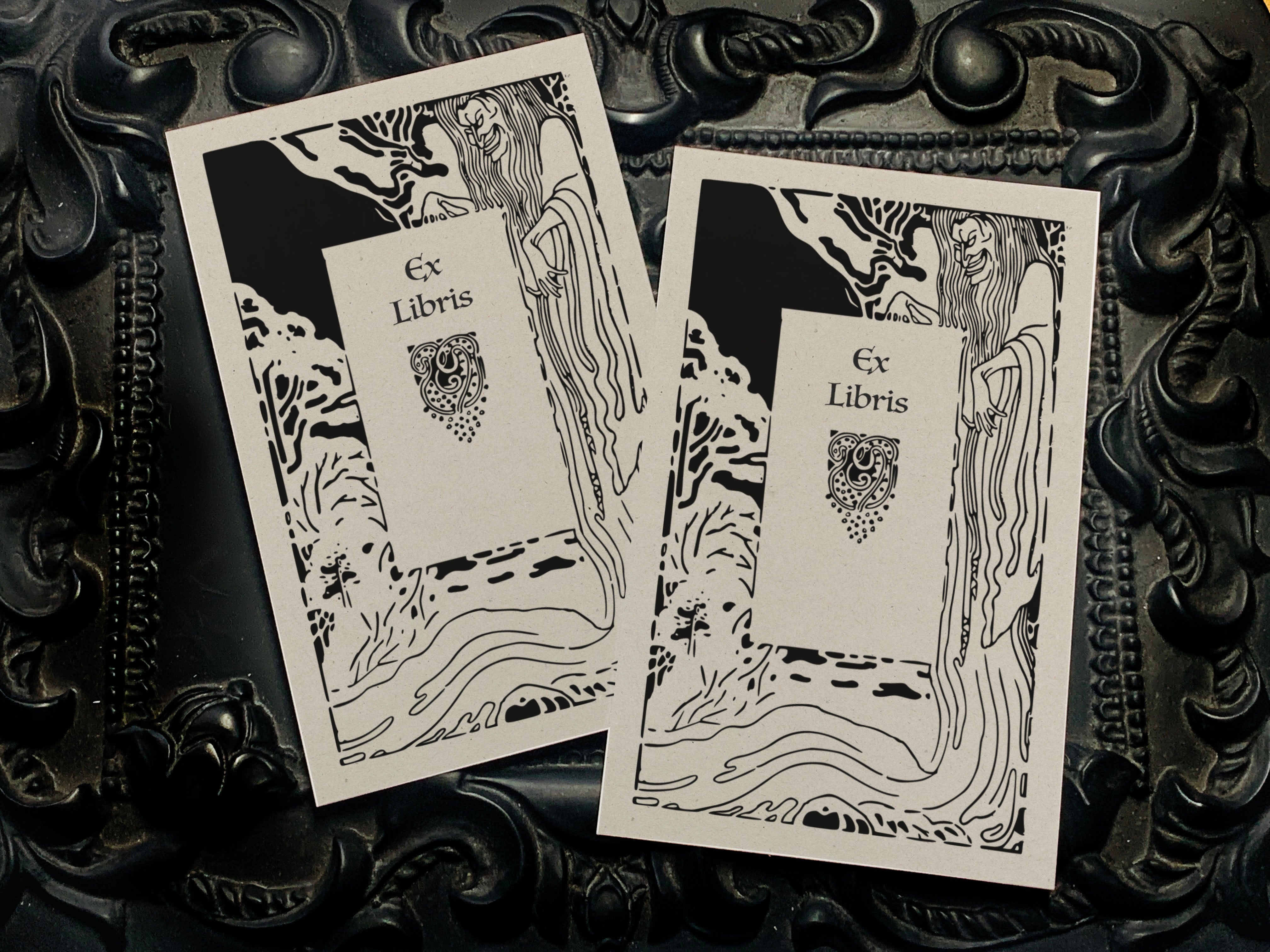 Yurei, Japanese Ghost Woodcut, Personalized Ex-Libris Bookplates, Crafted on Traditional Gummed Paper, 2.5in x 4in, Set of 30