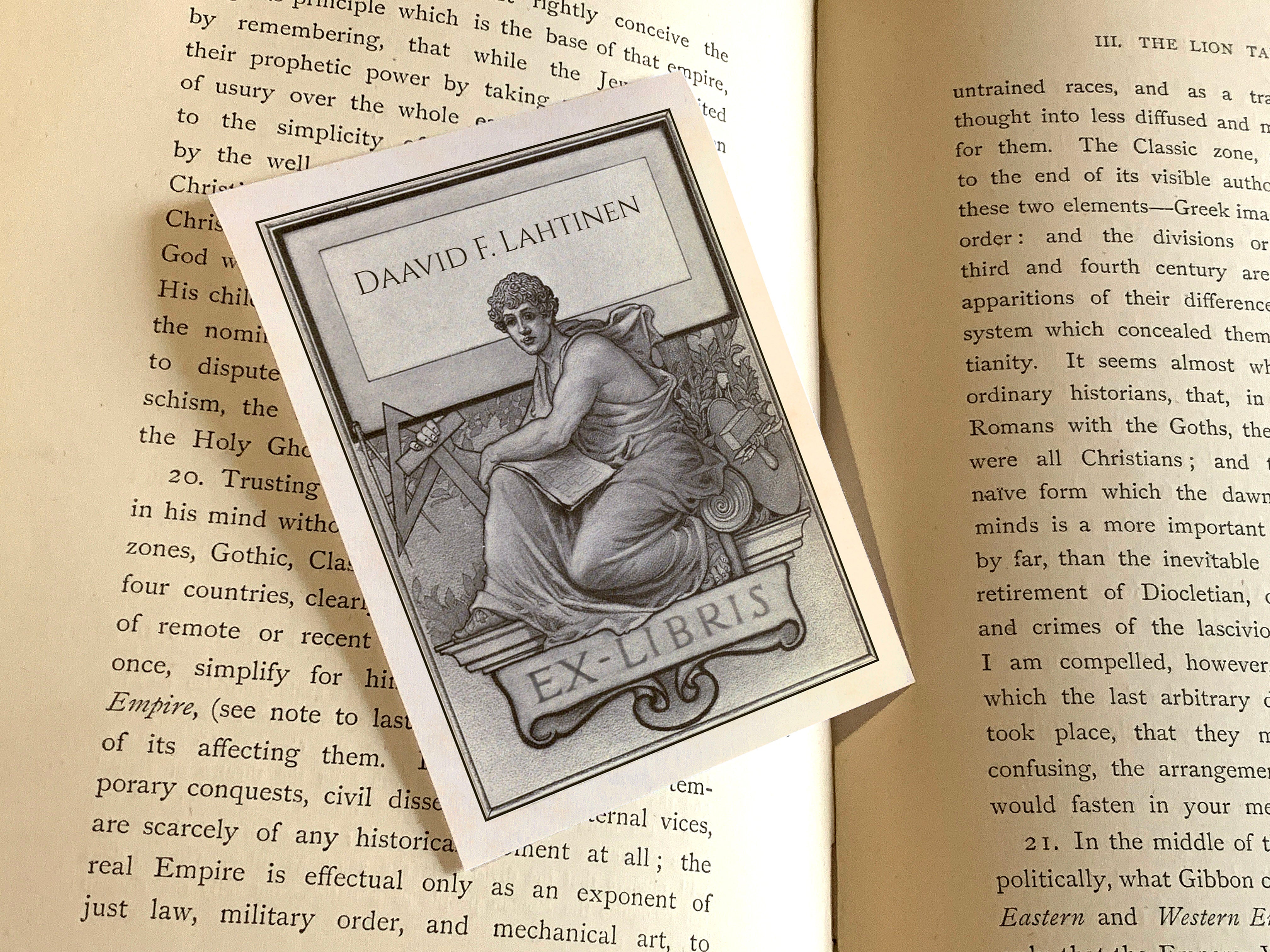 Hephaestus, Geometry and Architecture, Personalized Gothic Ex-Libris Bookplates, Crafted on Traditional Gummed Paper, 3in x 4in, Set of 30