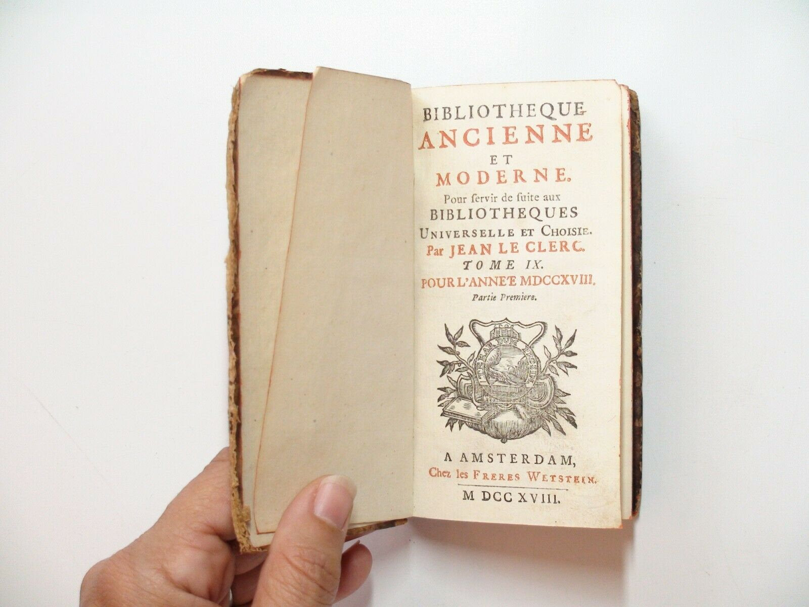 Bibliotheque Ancienne et Moderne, Jean le Clerc, Vol IX, Leather, Rare, 1718