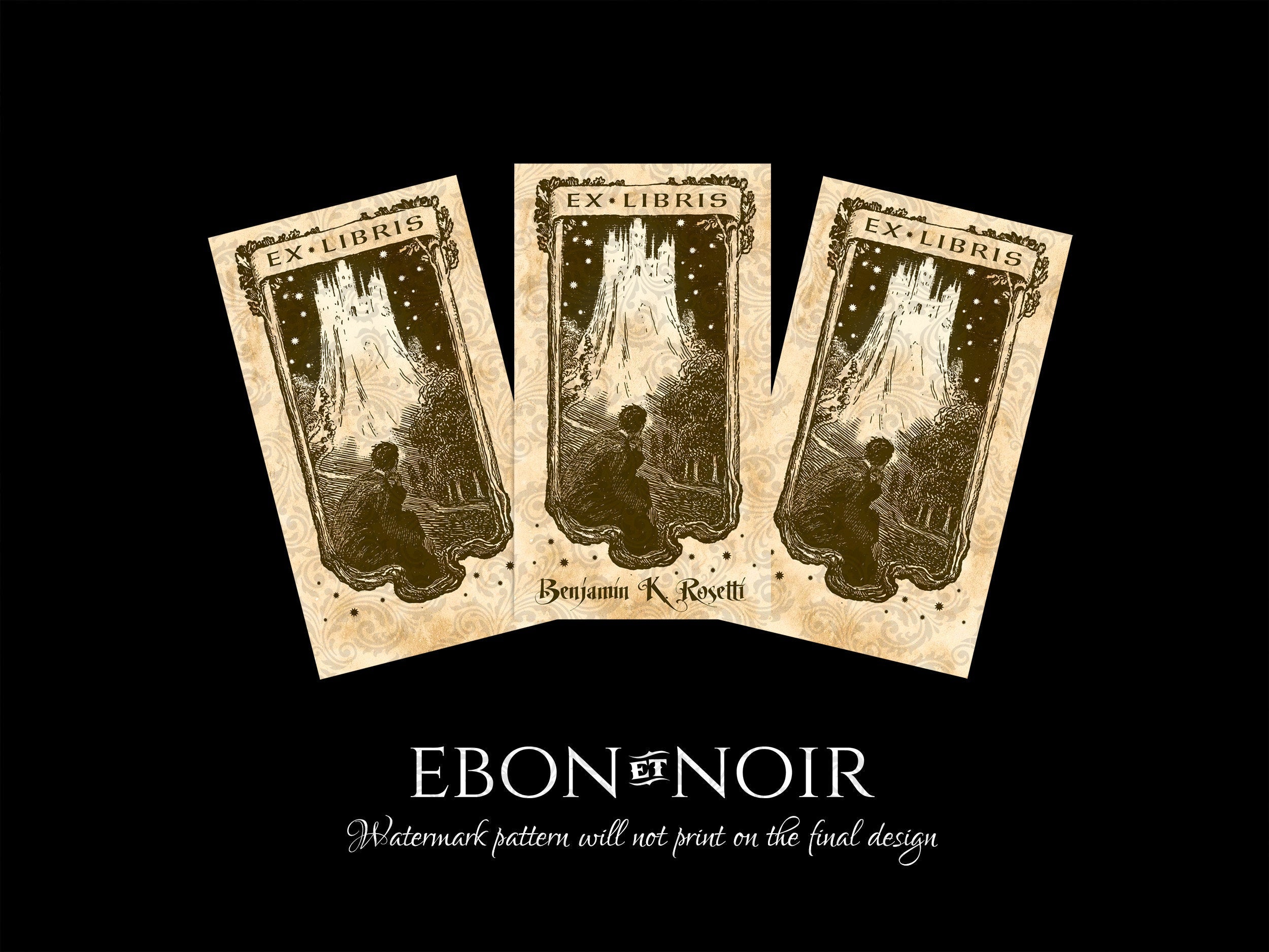 Heavenly City, Personalized Gothic Ex-Libris Bookplates, Crafted on Traditional Gummed Paper, 4in x 2.25in, Set of 30