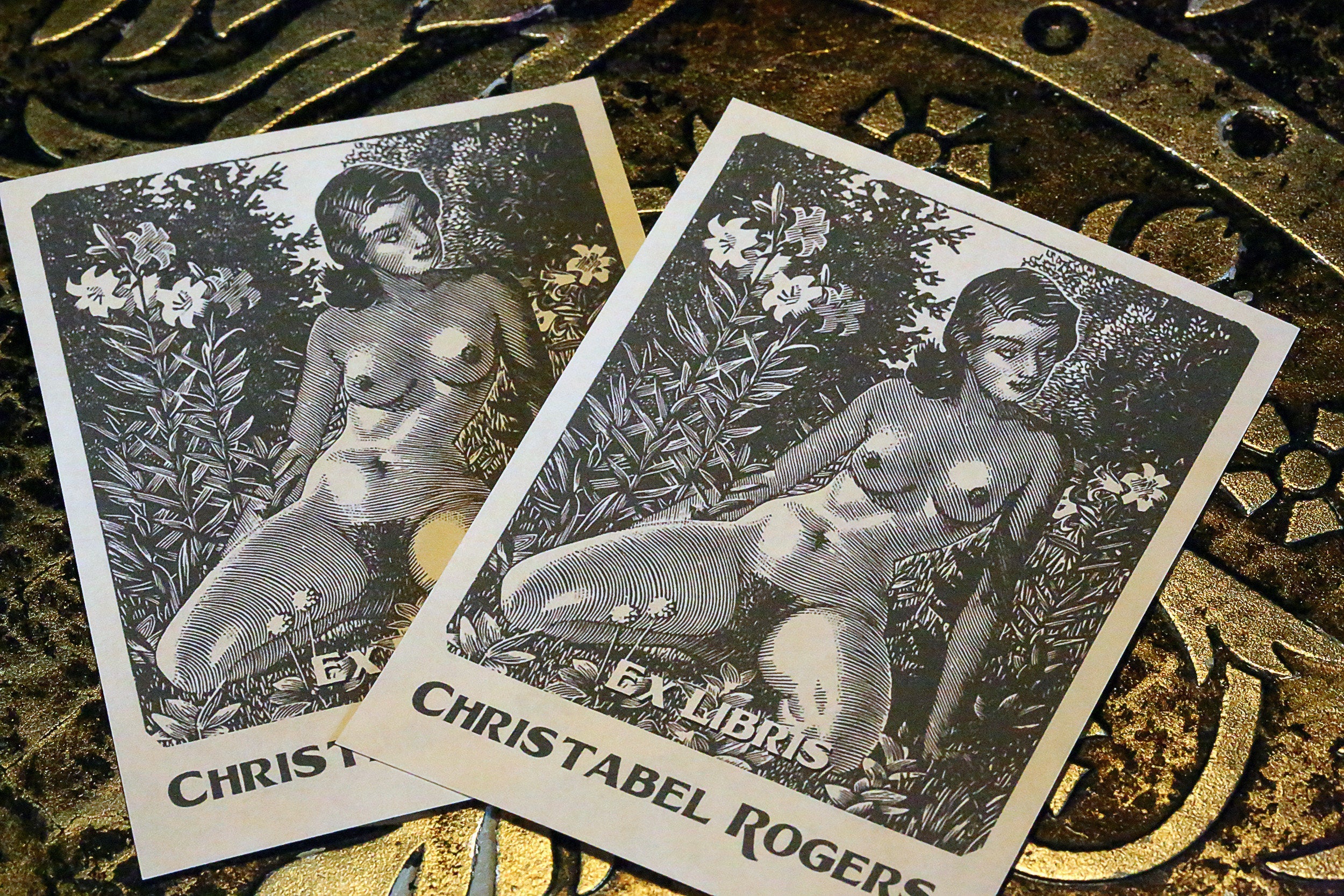 Sunning Beauty, Personalized Erotic Ex-Libris Bookplates, Crafted on Traditional Gummed Paper, 3in x 4in, Set of 30