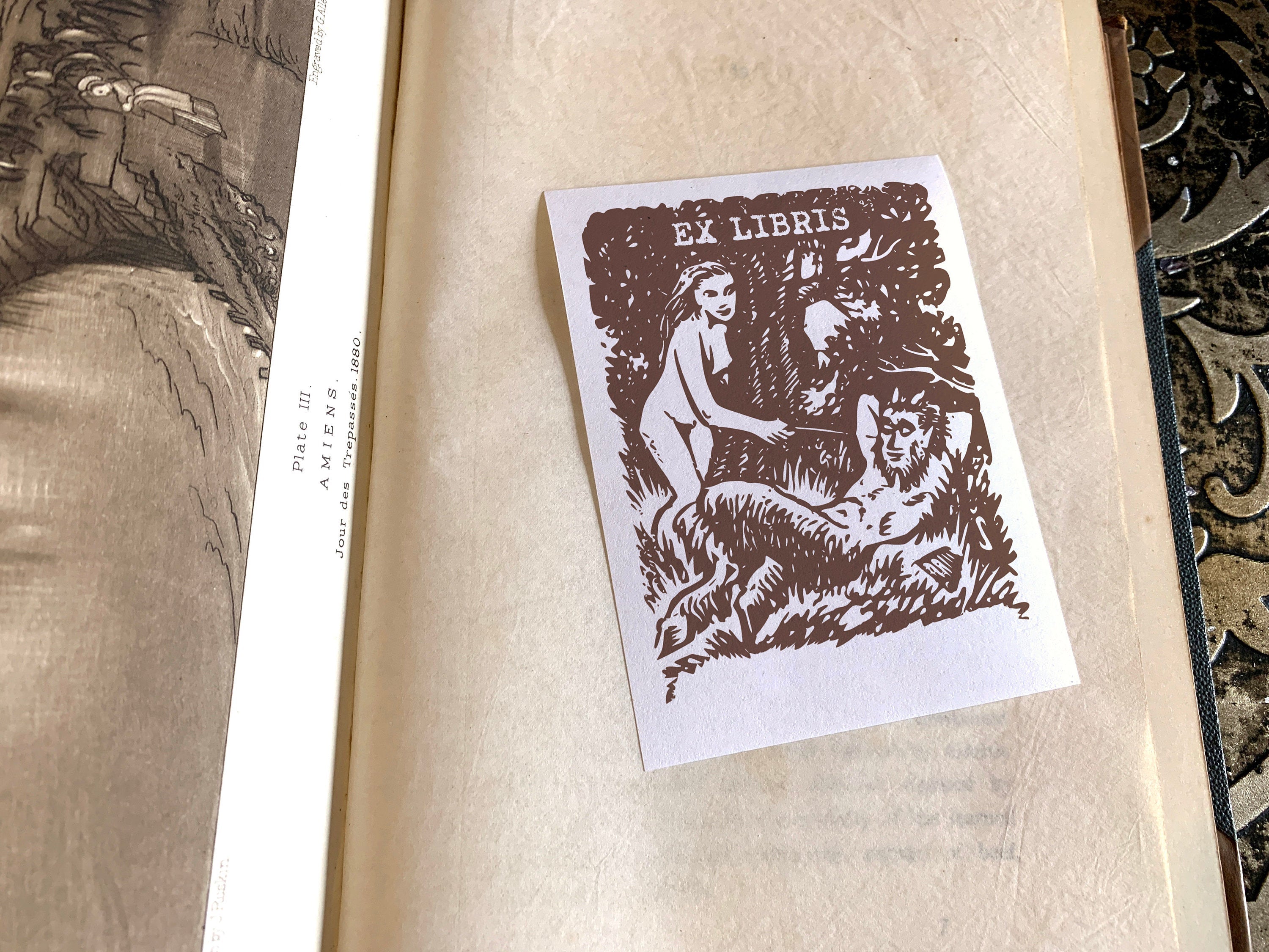 Tickled Satyr, Personalized, Erotic Ex-Libris Bookplates, Crafted on Traditional Gummed Paper, 3in x 4in, Set of 30
