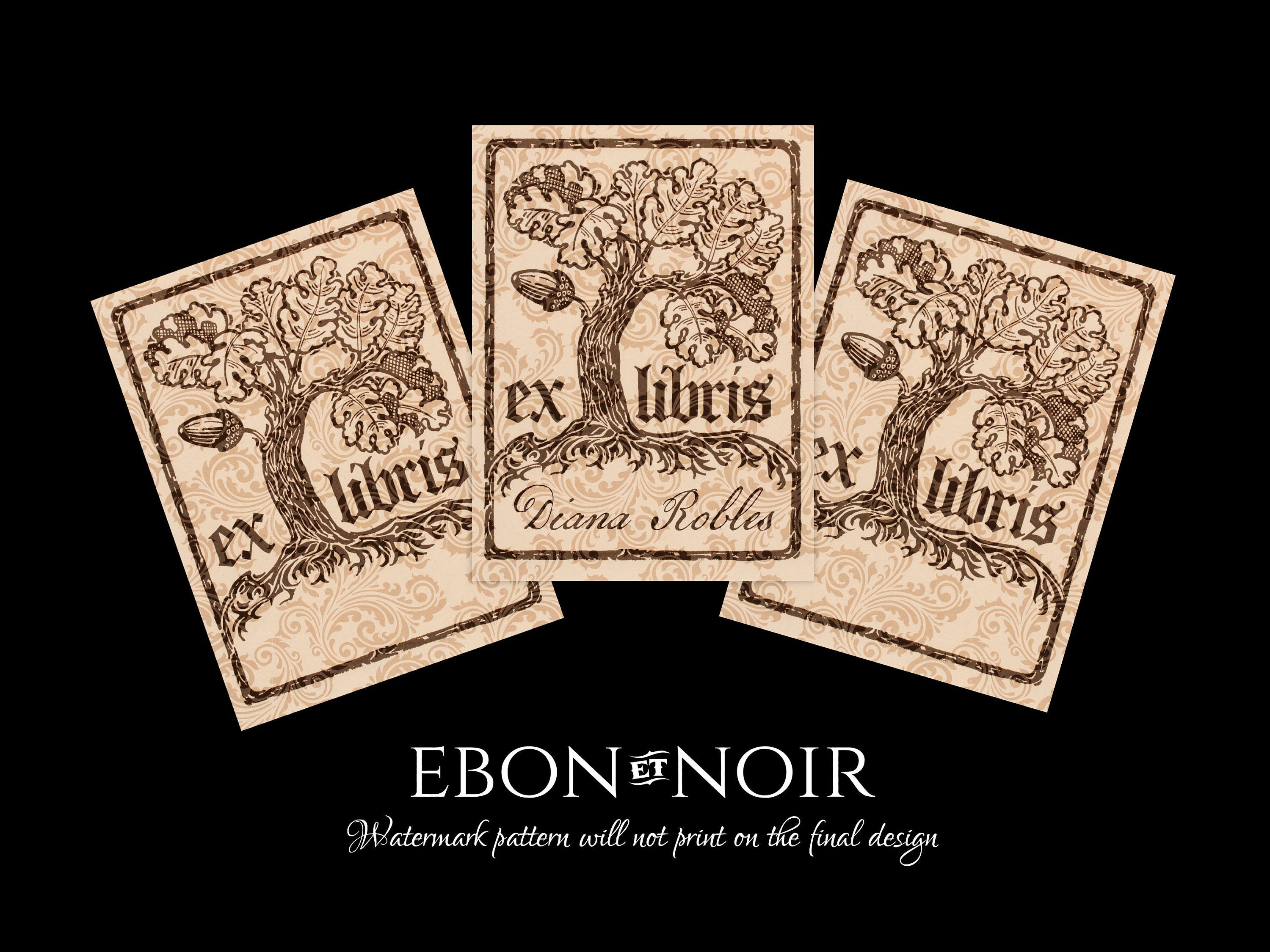 Oak and Acorn, Personalized Ex-Libris Bookplates, Crafted on Traditional Gummed Paper, 3in x 4in, Set of 30