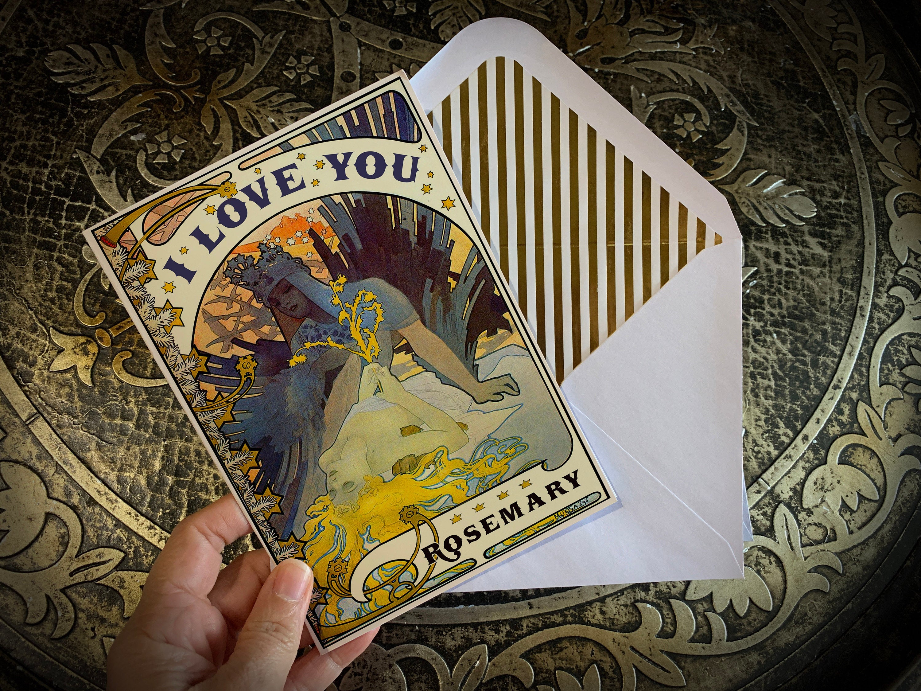 Personalized, I Love You, Celestial Goddesses, Lesbian Valentine's Day Greeting Card with Gold Foil Envelope, 1 Card/Envelope