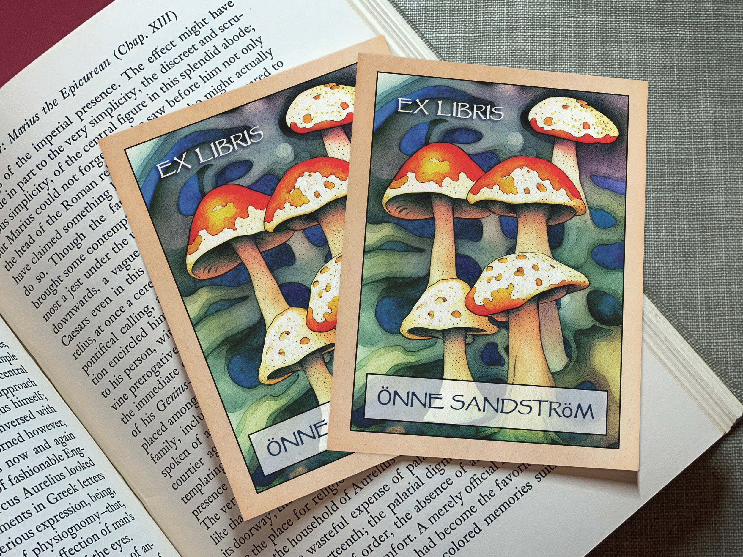 Death Cap, Personalized Ex-Libris Bookplates, Crafted on Traditional Gummed Paper, 3in x 4in, Set of 30