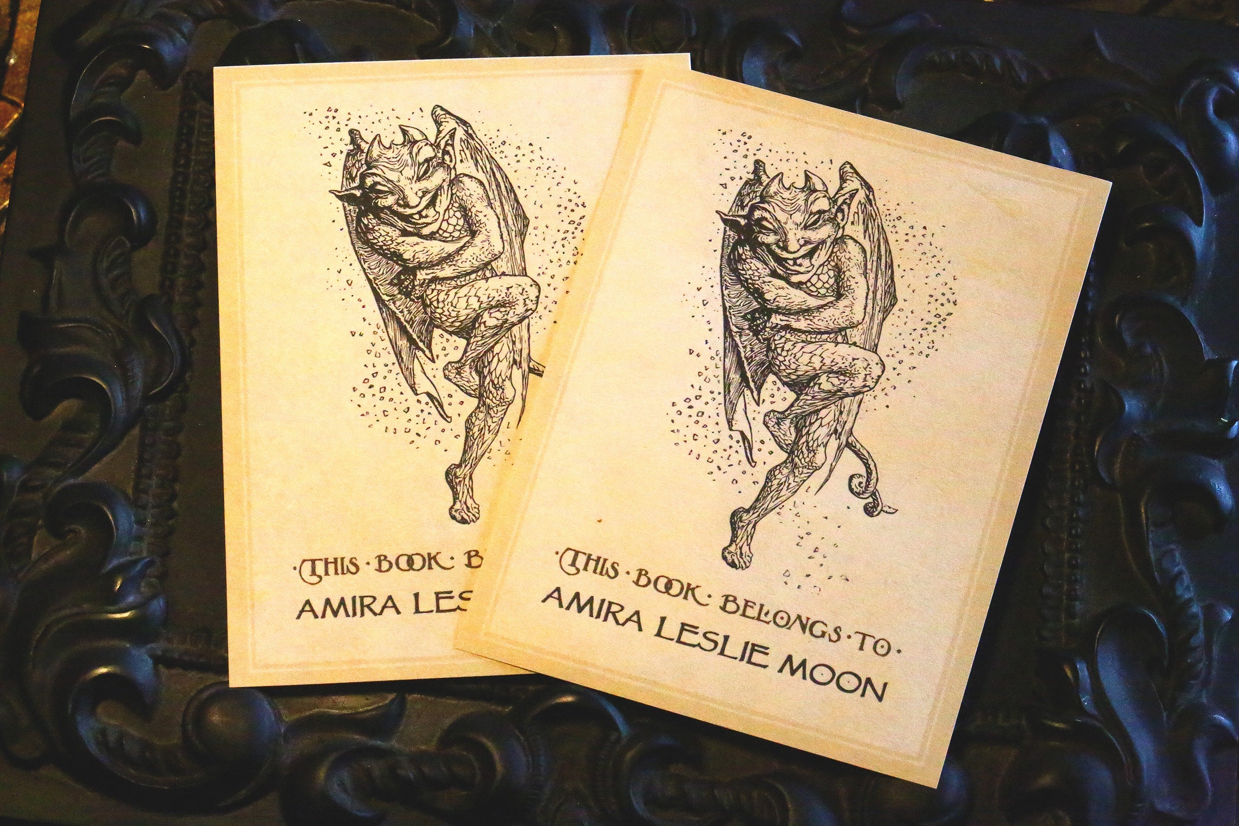 Laughing Imp, Personalized Ex-Libris Bookplates, Crafted on Traditional Gummed Paper, 3in x 4in, Set of 30