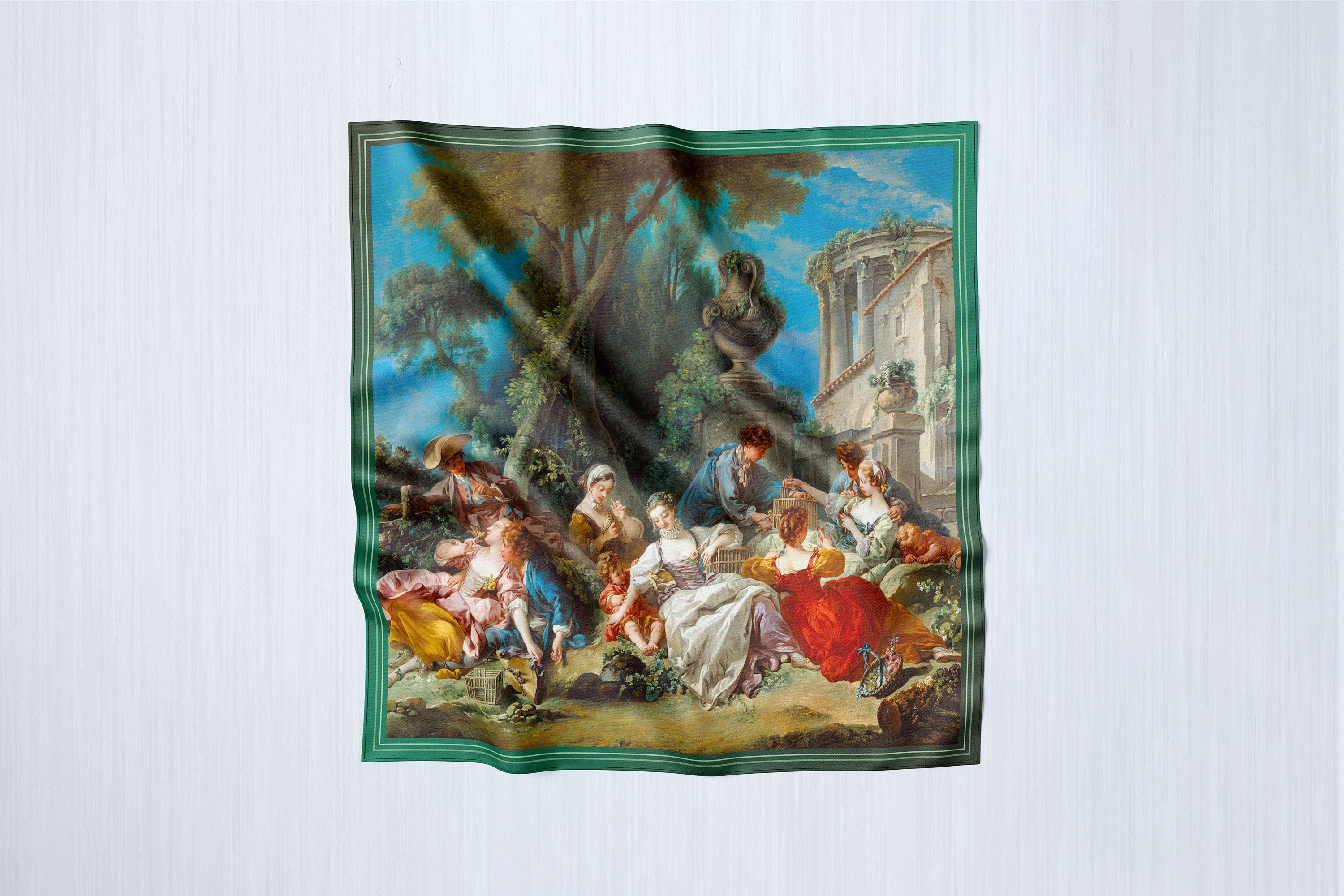 The Bird Catchers Francois Boucher, Luxurious Square Scarf/Wrap/Boho Shawl, Made to Order, Handmade and Cruelty Free