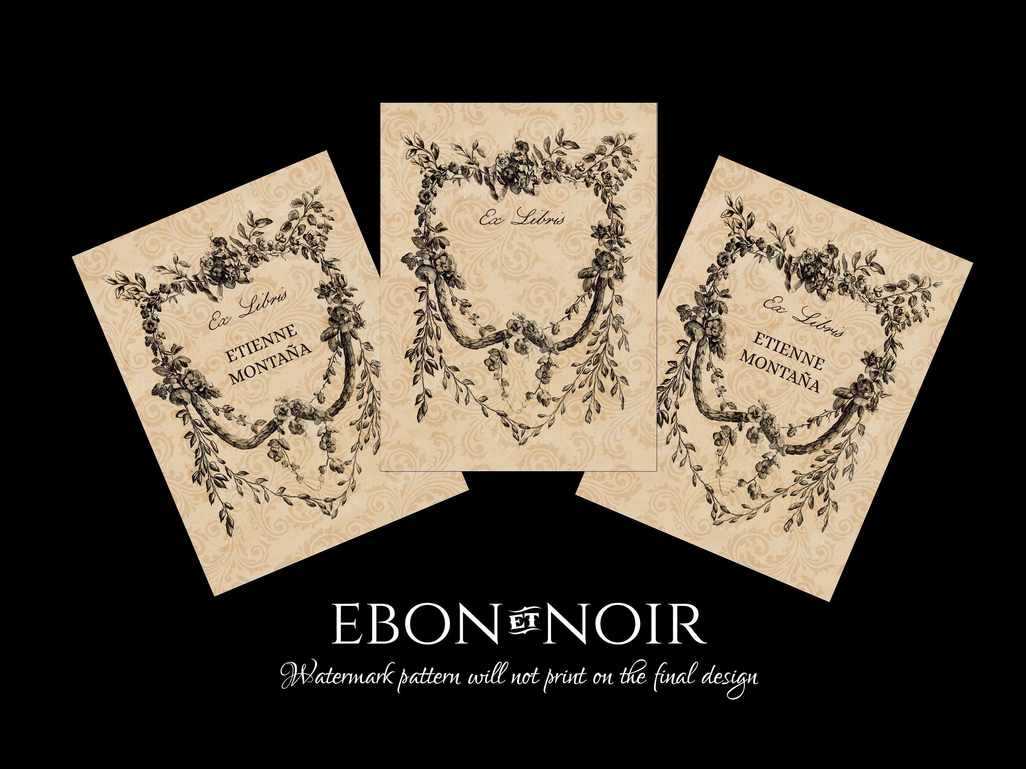 French Label, Personalized Ex-Libris Bookplates, Crafted on Traditional Gummed Paper, 3in x 4in, Set of 30