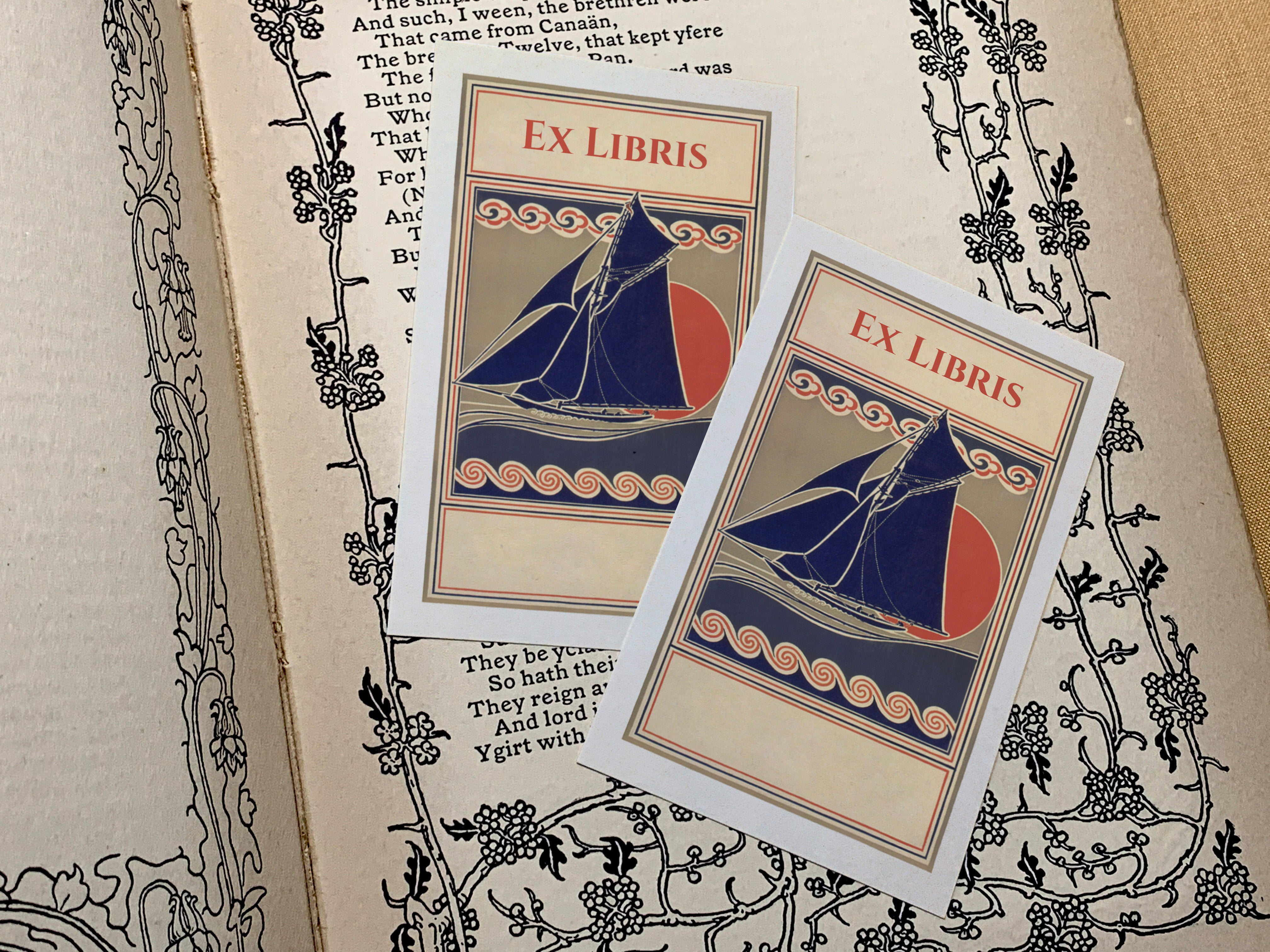 Sailing Odyssey, Nautical Personalized Ex-Libris Bookplates, Crafted on Traditional Gummed Paper, 2.5in x 4in, Set of 30