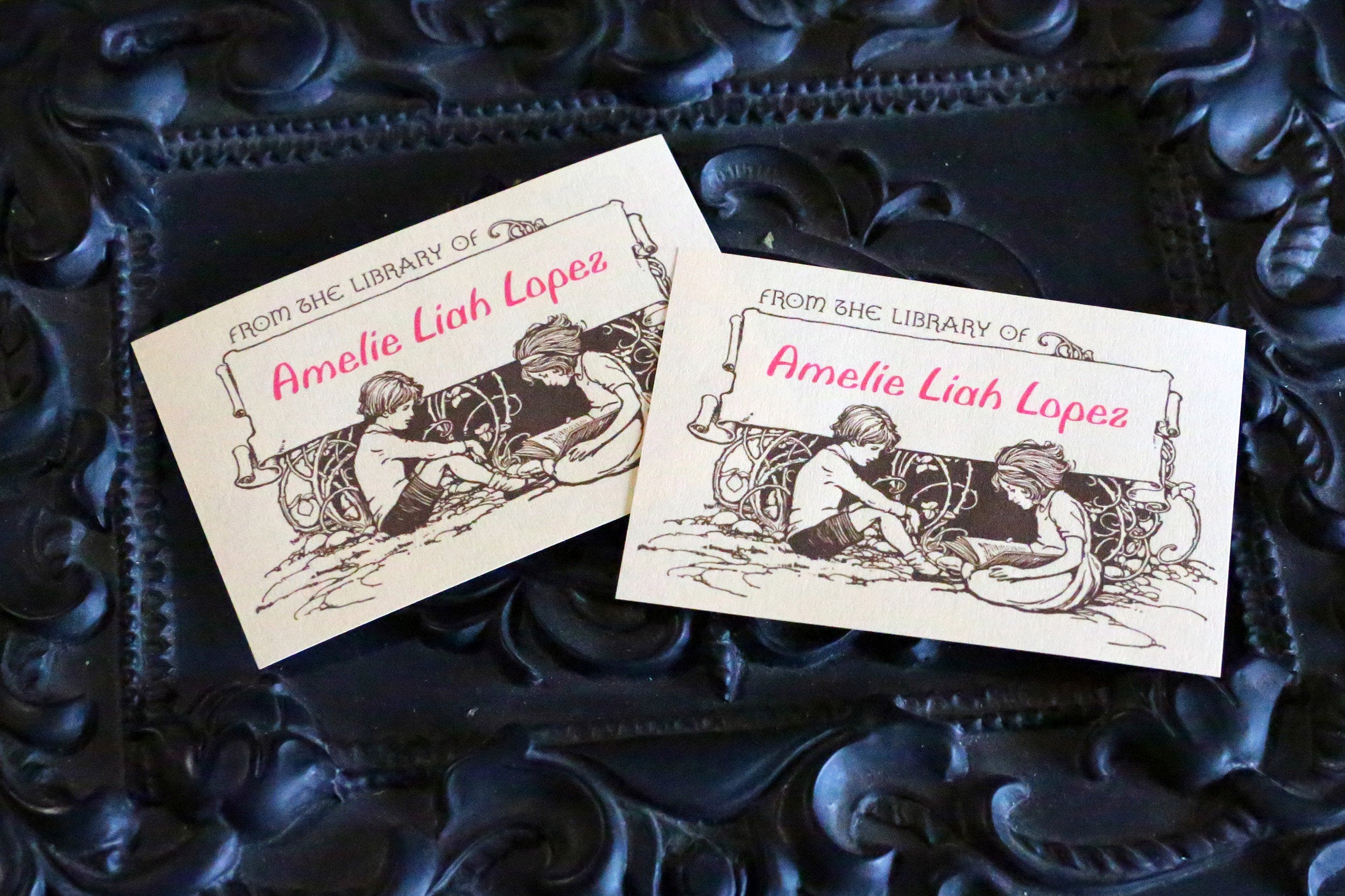 Kids Reading, Personalized Ex-Libris Bookplates, Crafted on Traditional Gummed Paper, 3in x 2in, Set of 30