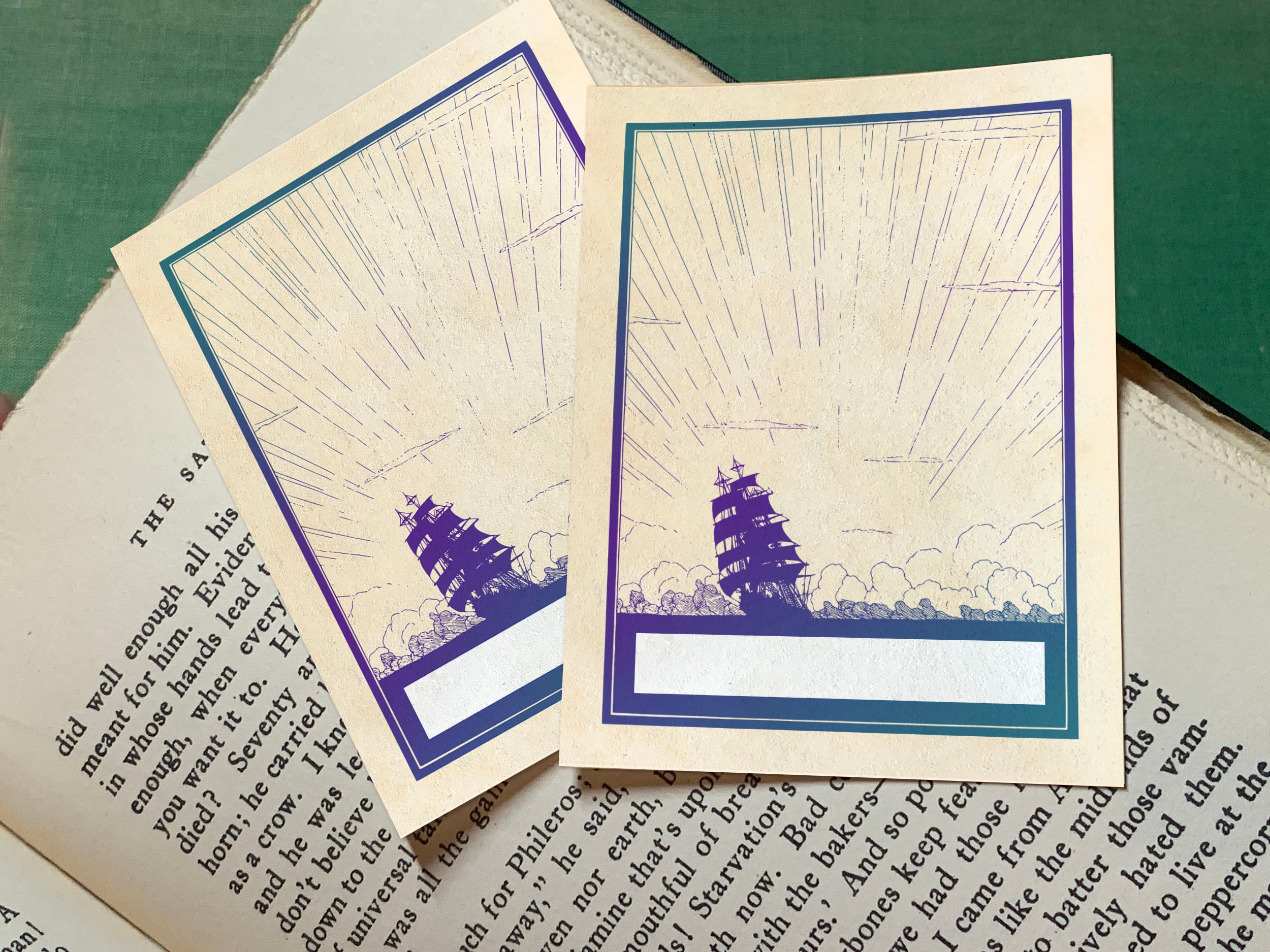 Sunset Sail, Personalized Ex-Libris Bookplates, Crafted on Traditional Gummed Paper, 3in x 4in, Set of 30