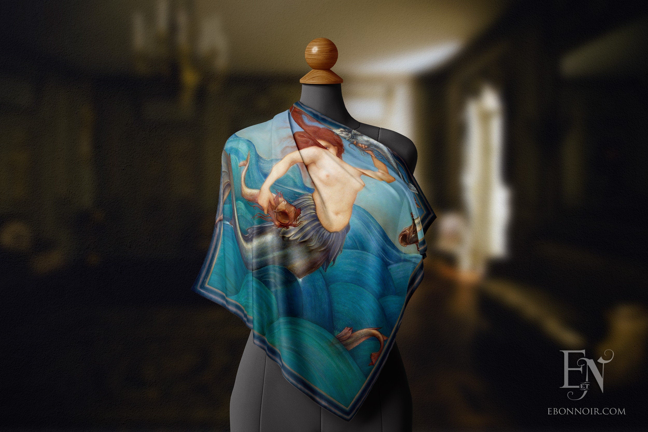 Sea Nymph by Edward Burne Jones, Luxurious Square Scarf/Wrap/Boho Shawl, Made to Order, Handmade and Cruelty-Free