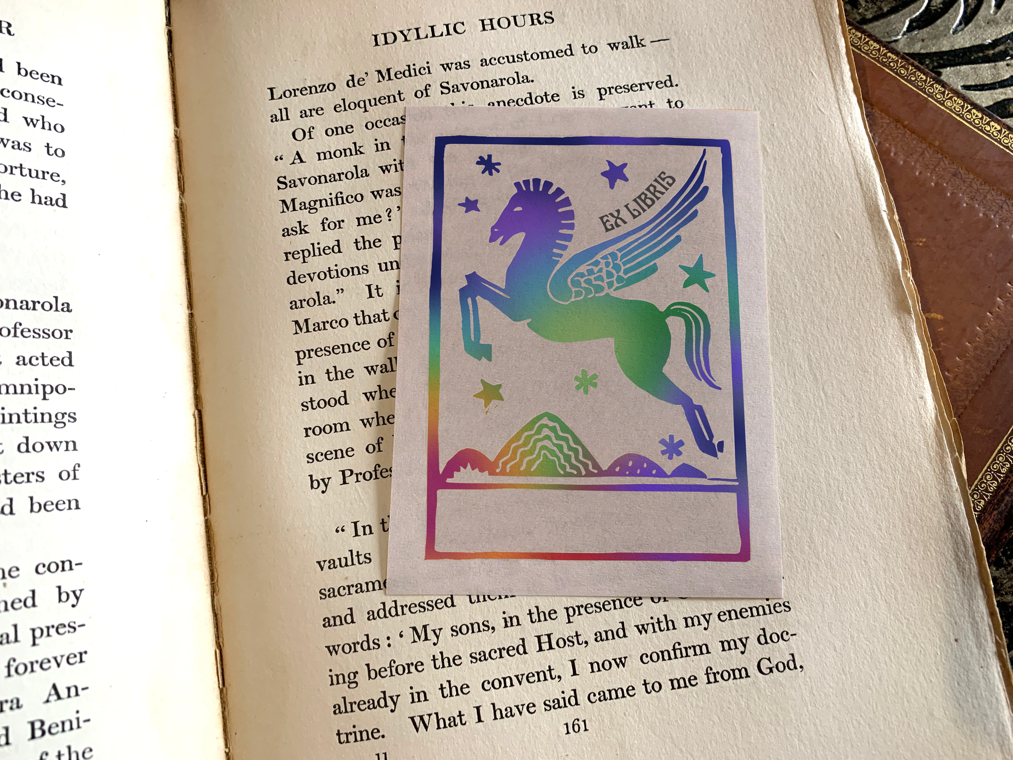 Woodblock Pegasus, Personalized Ex-Libris Bookplates, Crafted on Traditional Gummed Paper, 3in x 4in, Set of 30