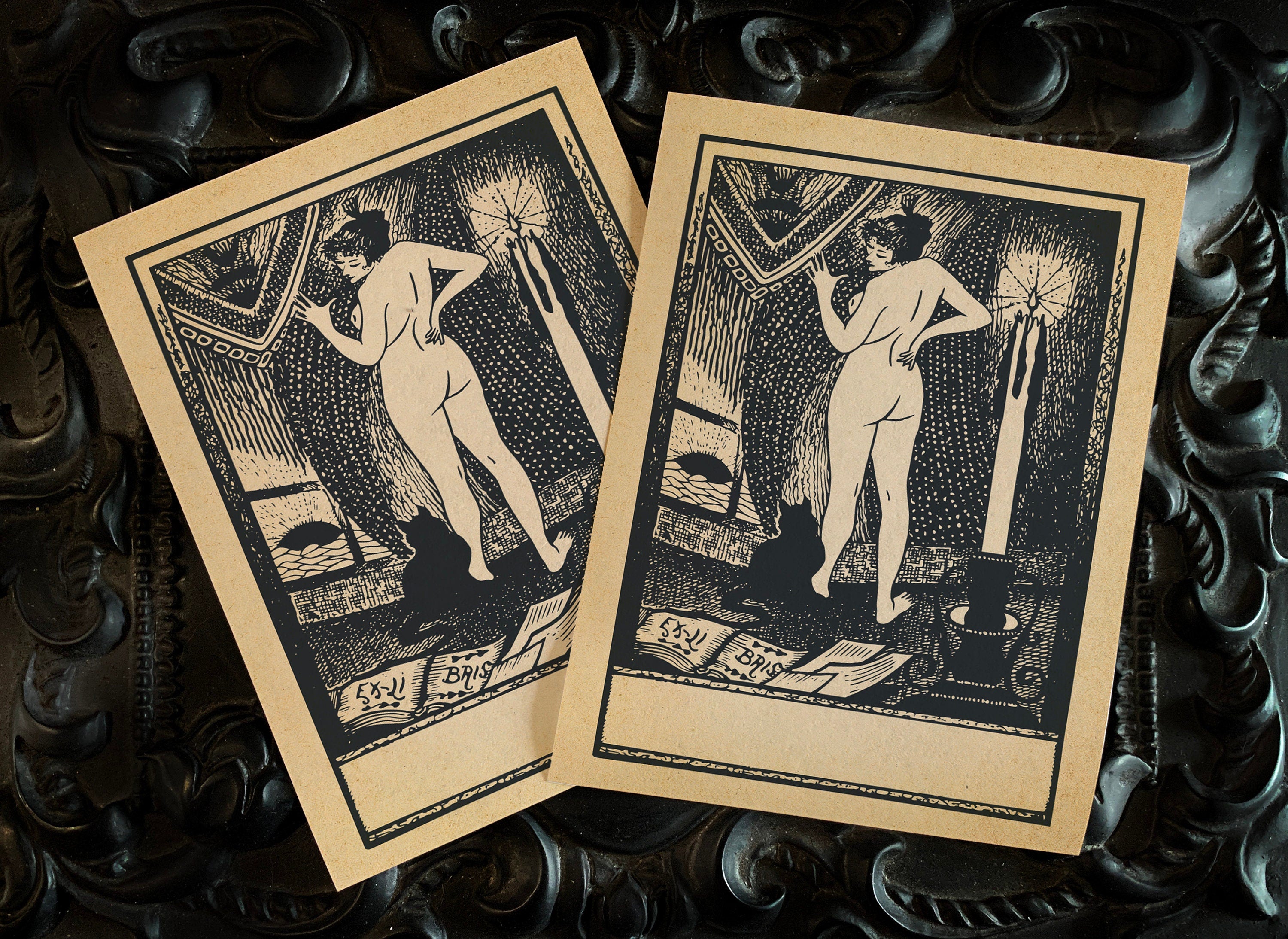 Witch and Familiar, Personalized Erotic Ex-Libris Bookplates, Crafted on Traditional Gummed Paper, 3in x 4in, Set of 30